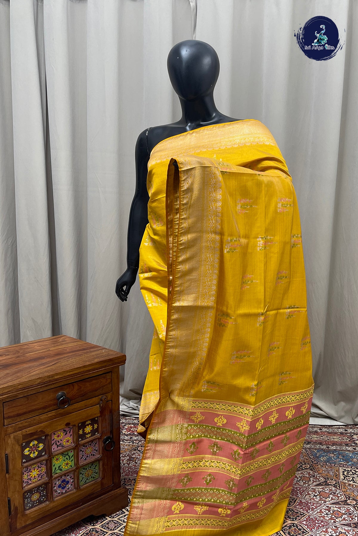 Yellow Semi Tussar Saree With Zari Buttas Pattern