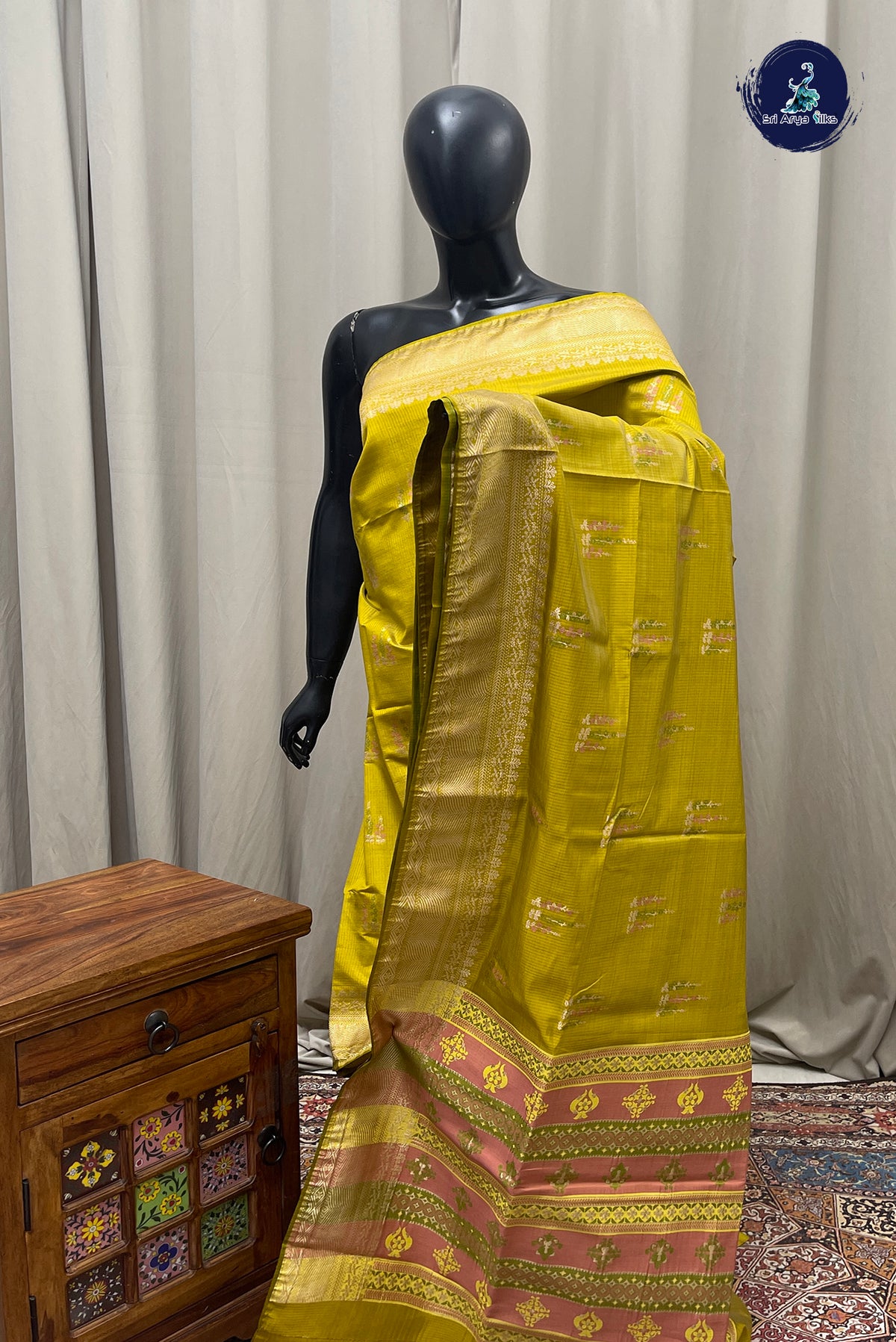 Yellow Semi Tussar Saree With Zari Buttas Pattern