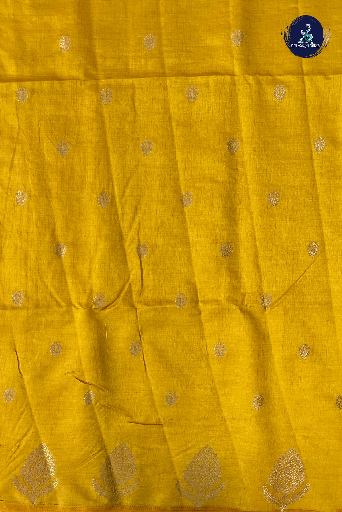 Mustard Yellow Semi Tussar Saree With Zari Buttas Pattern