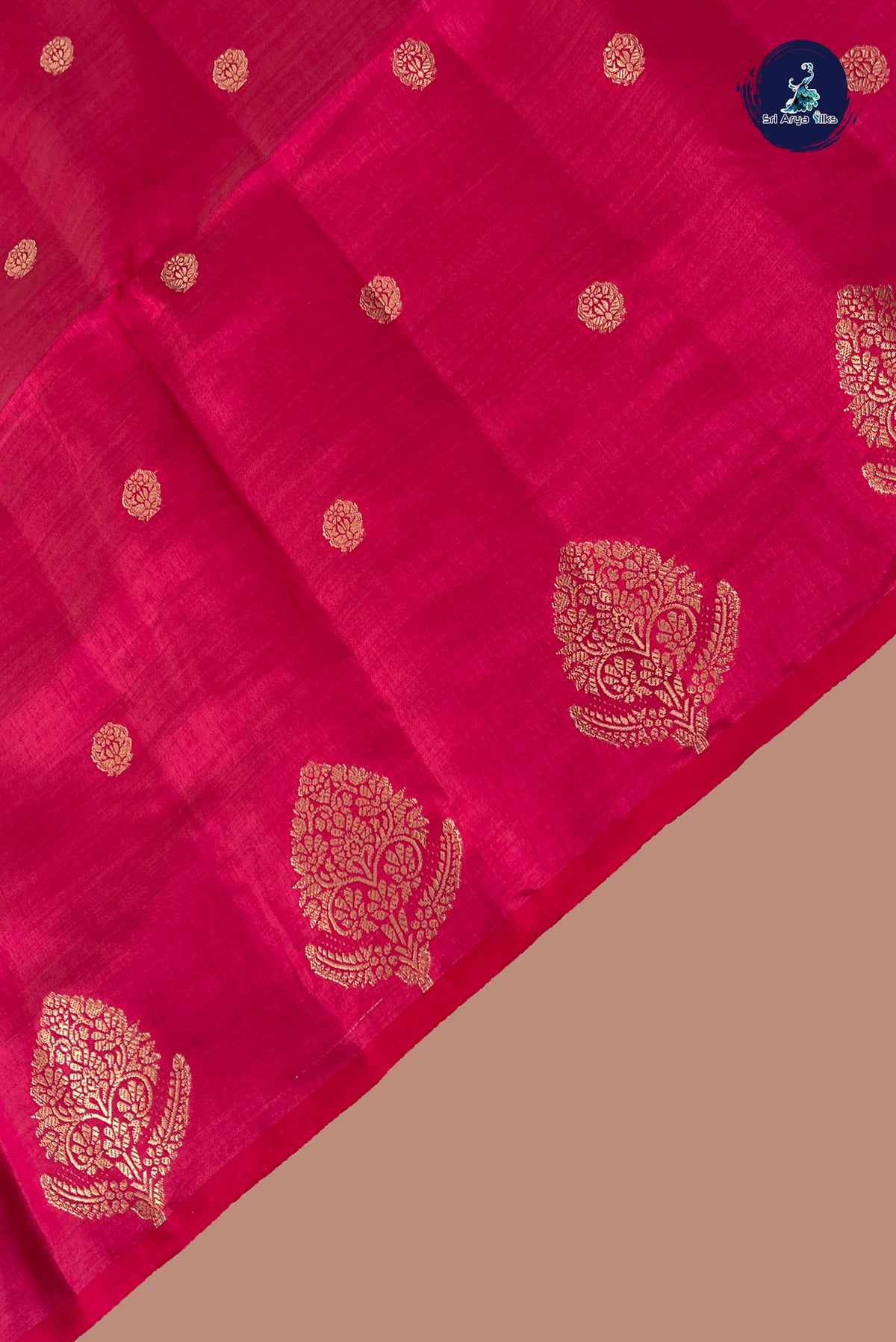 Dark Pink Semi Tussar Saree With Zari Buttas Pattern
