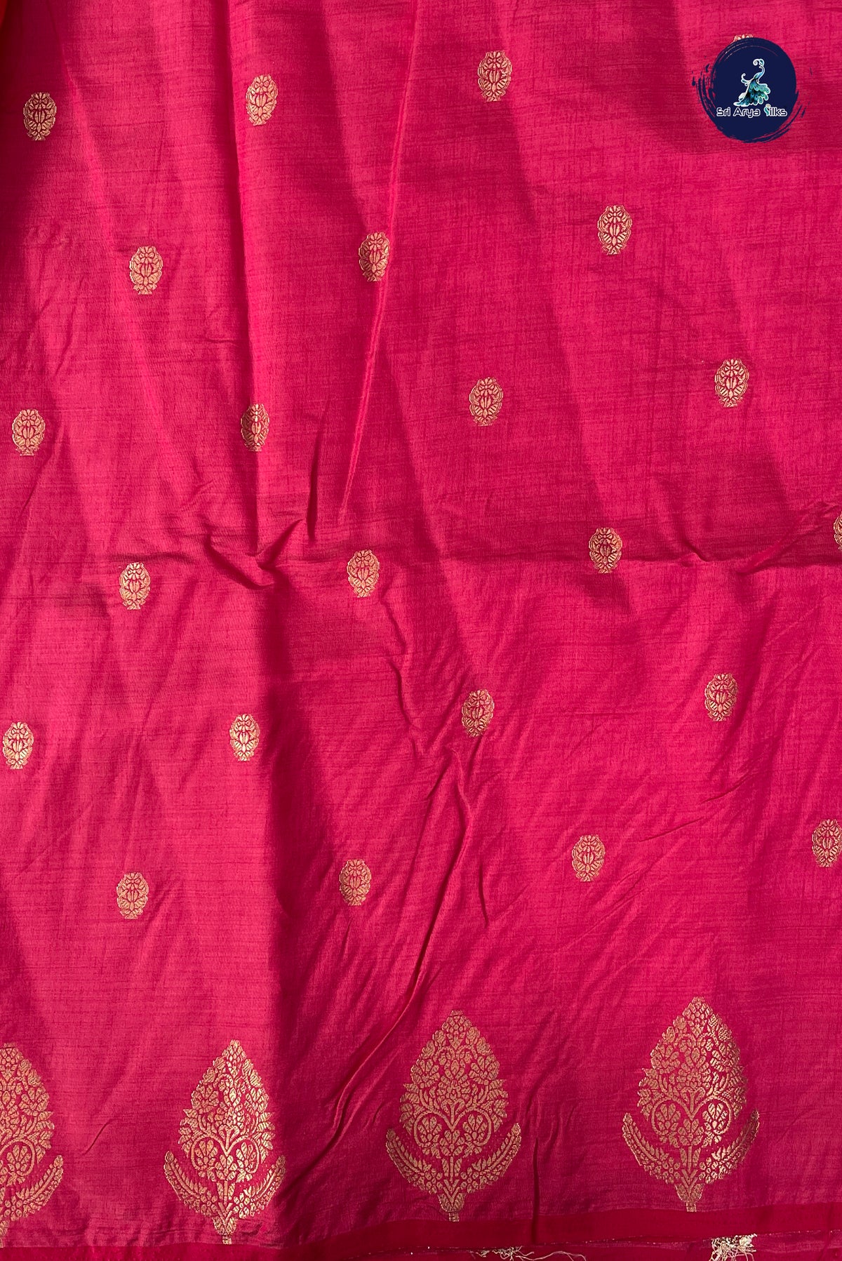 Dark Pink Semi Tussar Saree With Zari Buttas Pattern