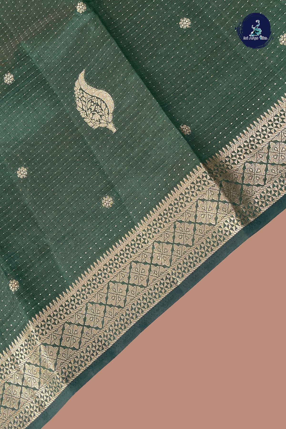 Dark Green Semi Tussar Saree With Zari Buttas Pattern