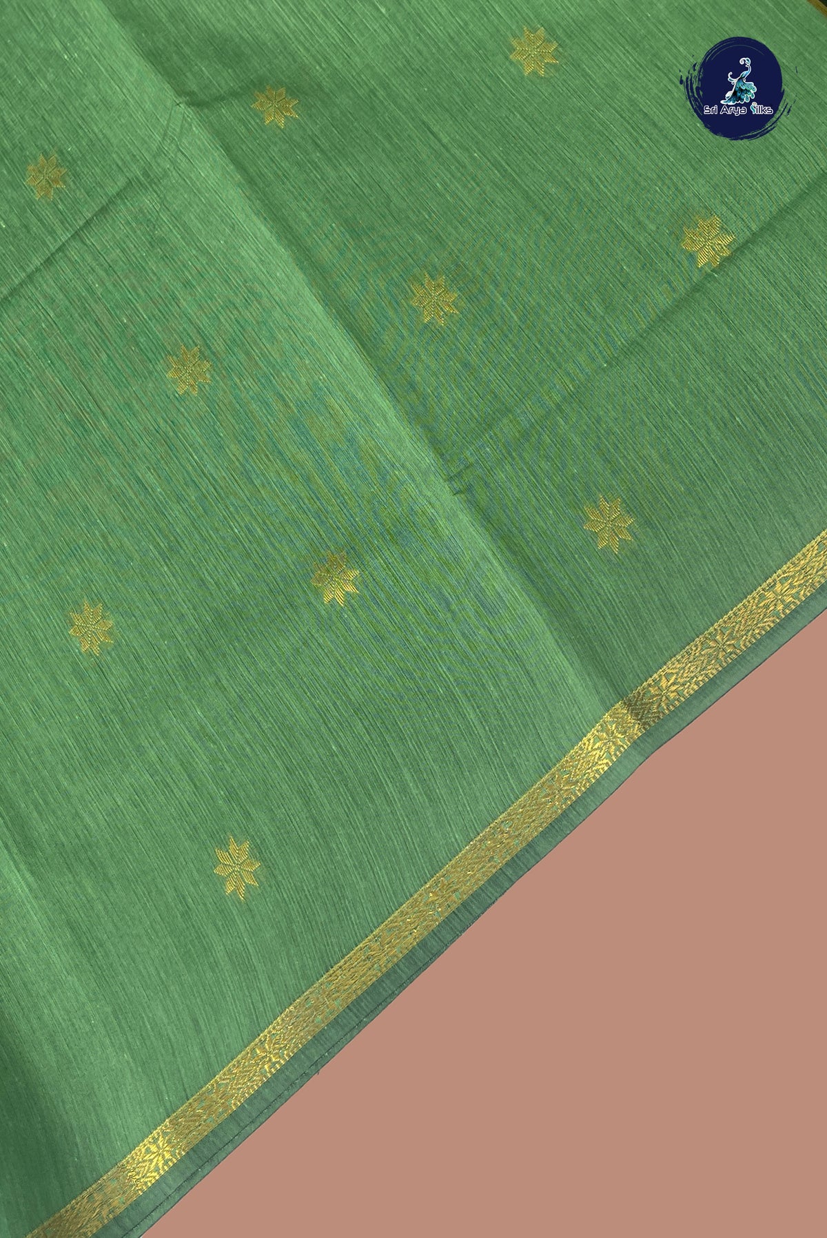 Pista Green Maheswari Silk Cotton Saree With Zari Buttas Pattern