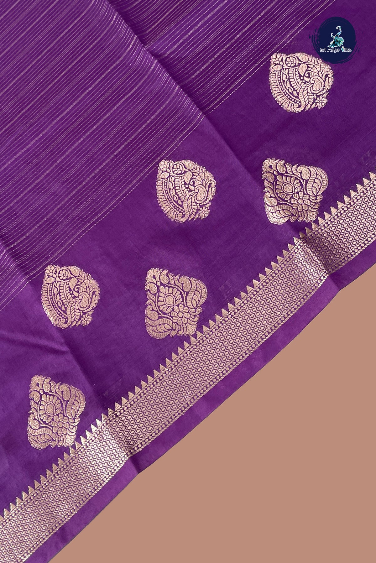 Violet Semi Banarasi Saree With Stripes Pattern
