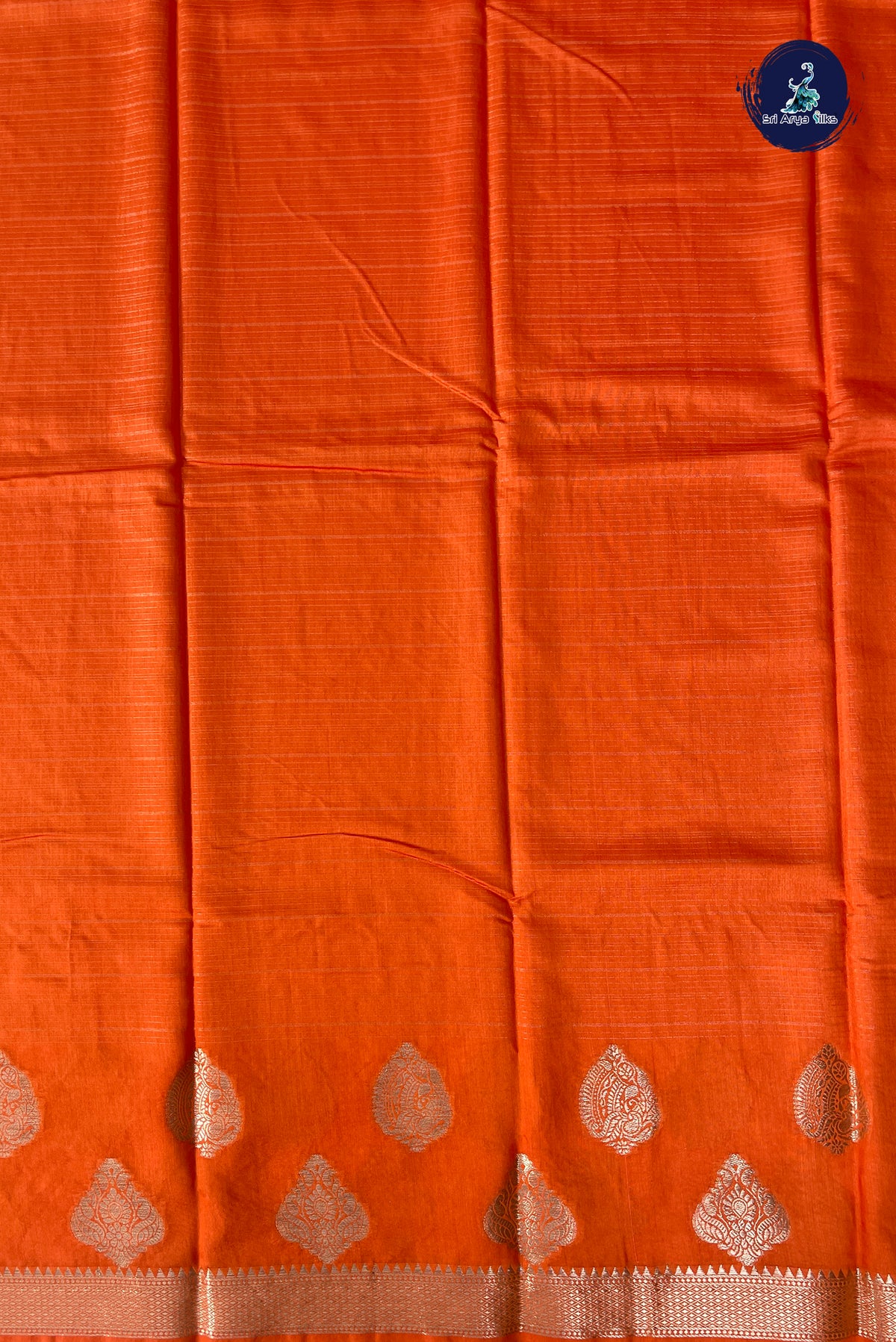 Orange Semi Banarasi Saree With Stripes Pattern