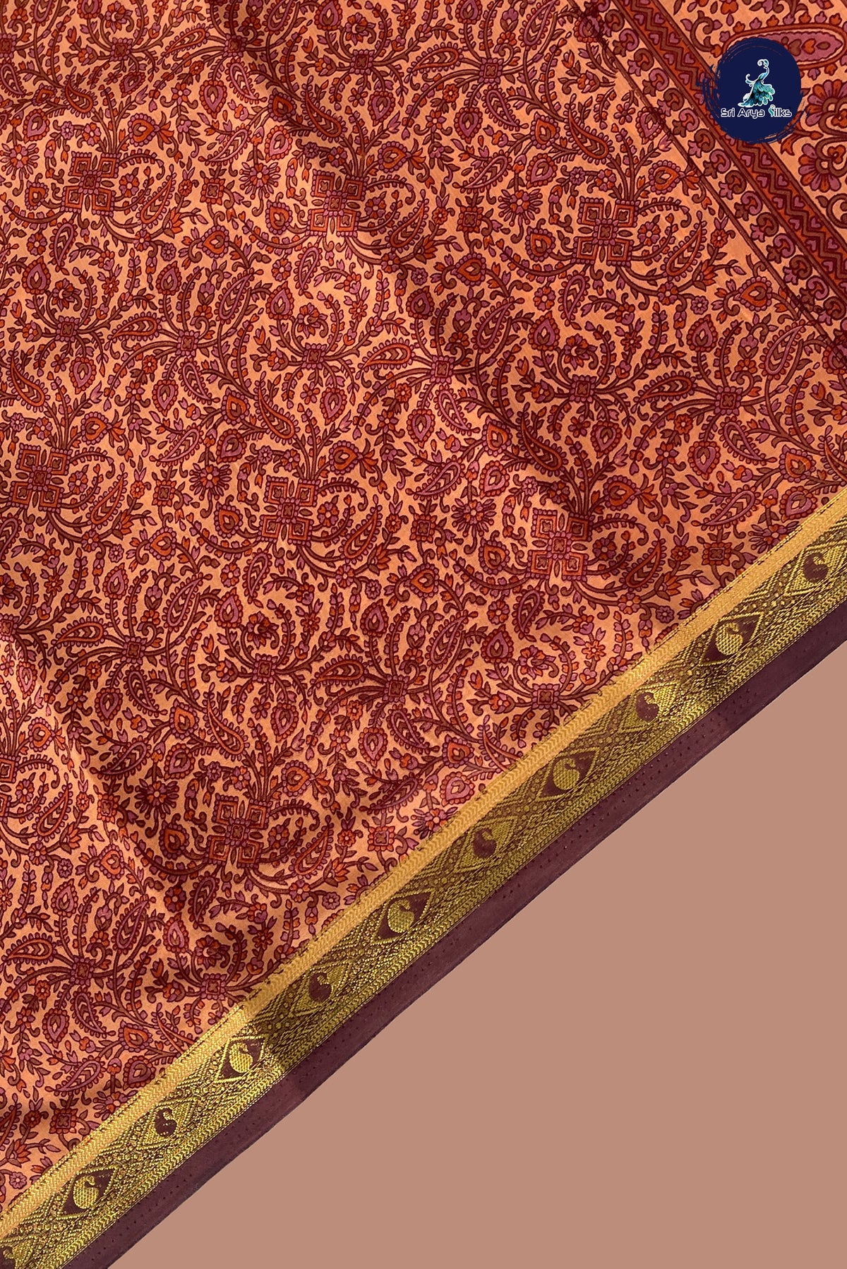 Peach Semi Mysore Silk With Floral Print Pattern
