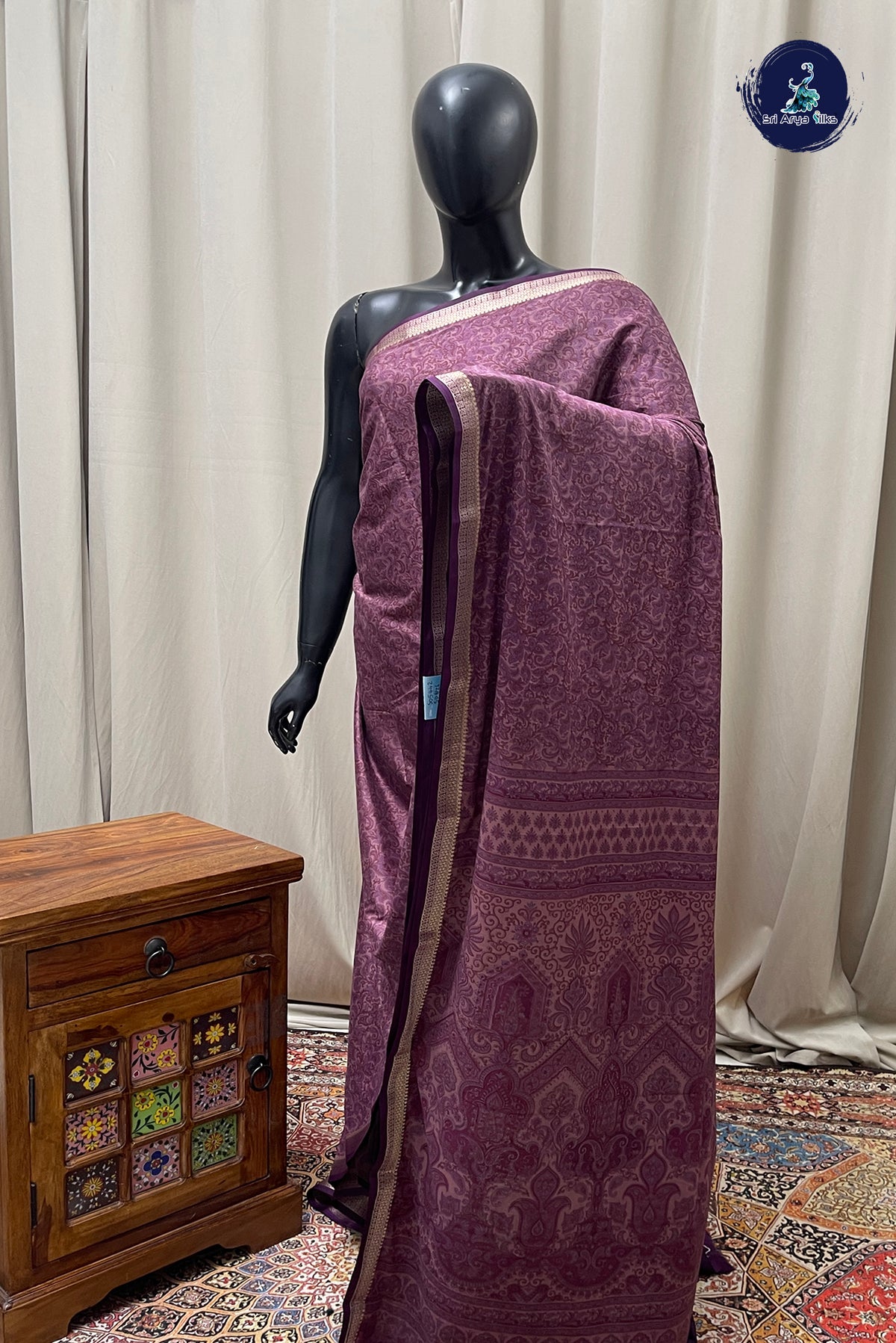 Mauve Semi Mysore Silk With Floral Print Pattern