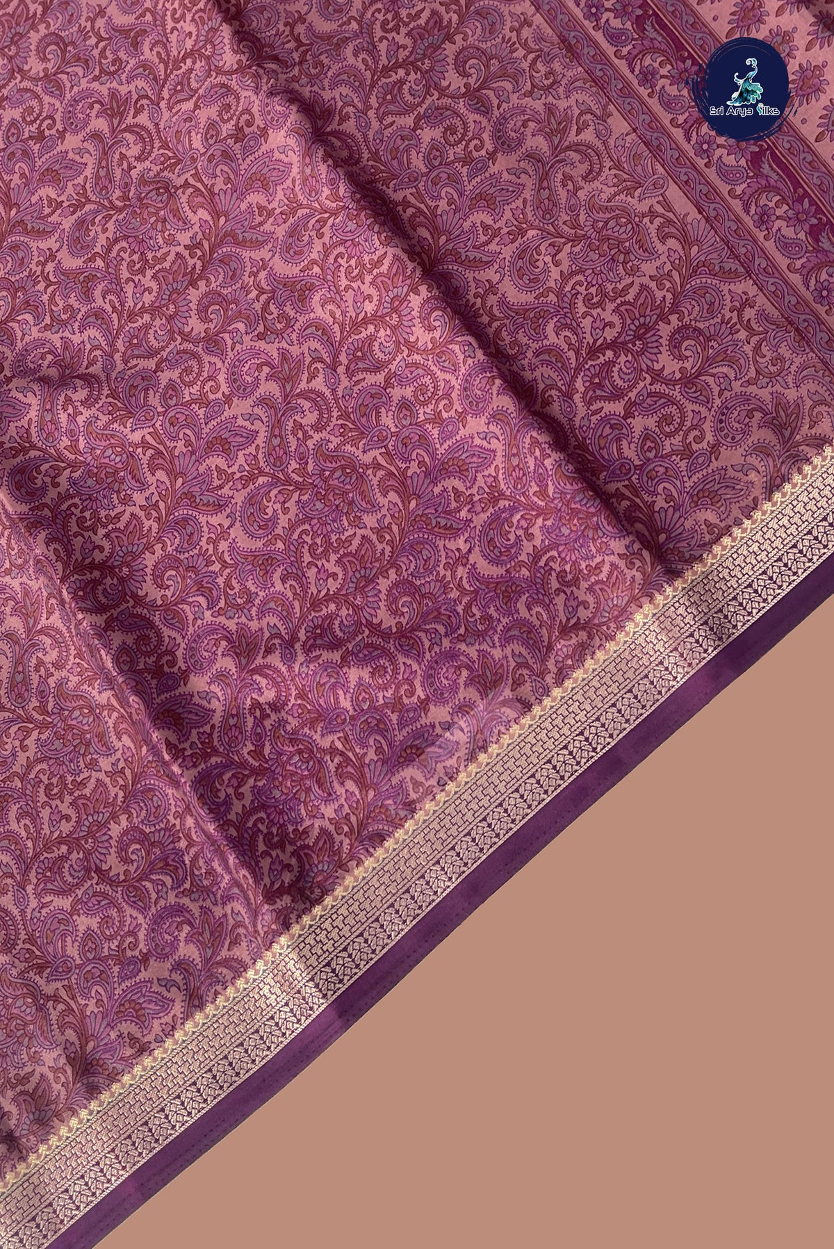 Mauve Semi Mysore Silk With Floral Print Pattern