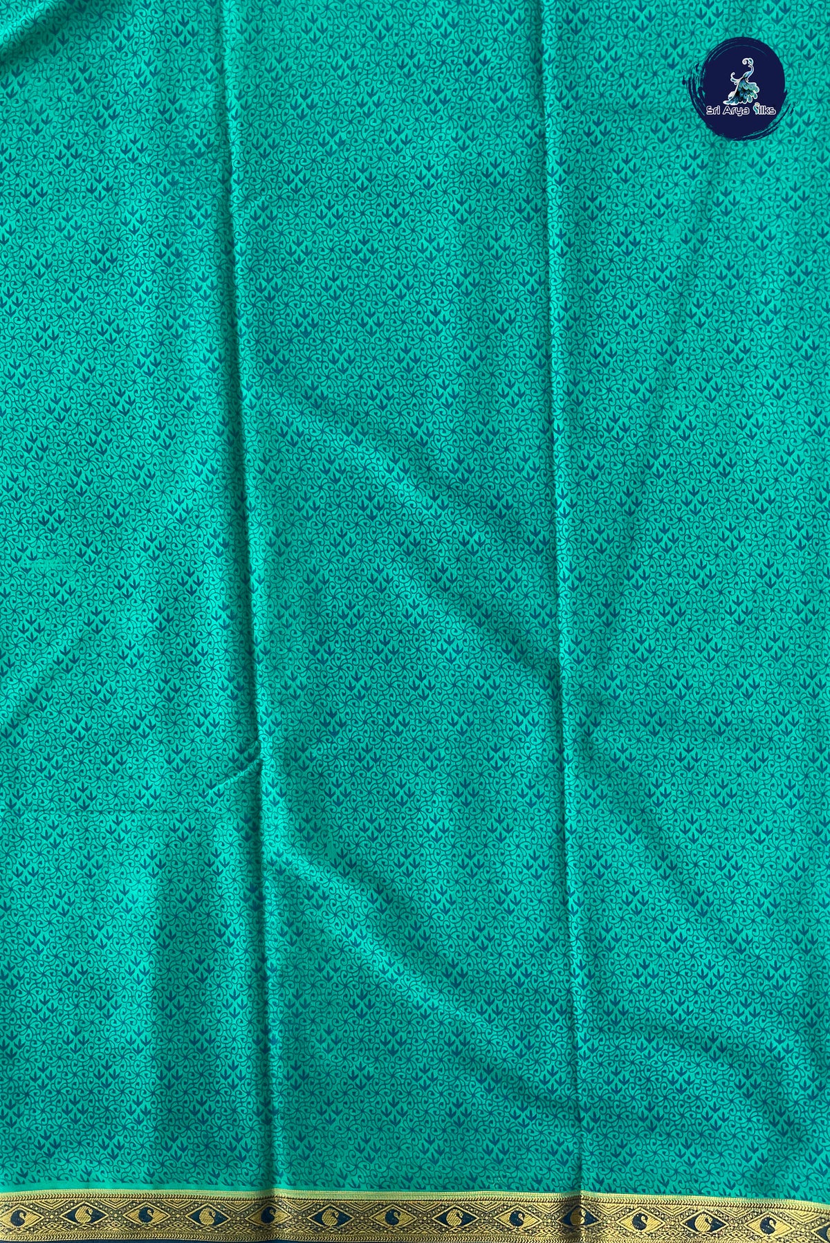 Turquoise Semi Mysore Silk With Floral Print Pattern