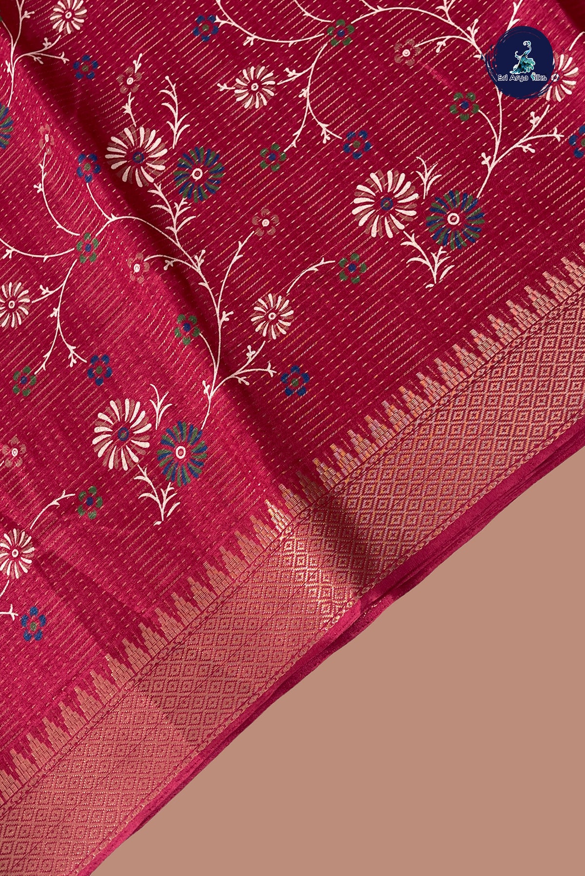 Reddish Pink Semi Crepe Silk Saree With Printed Pattern