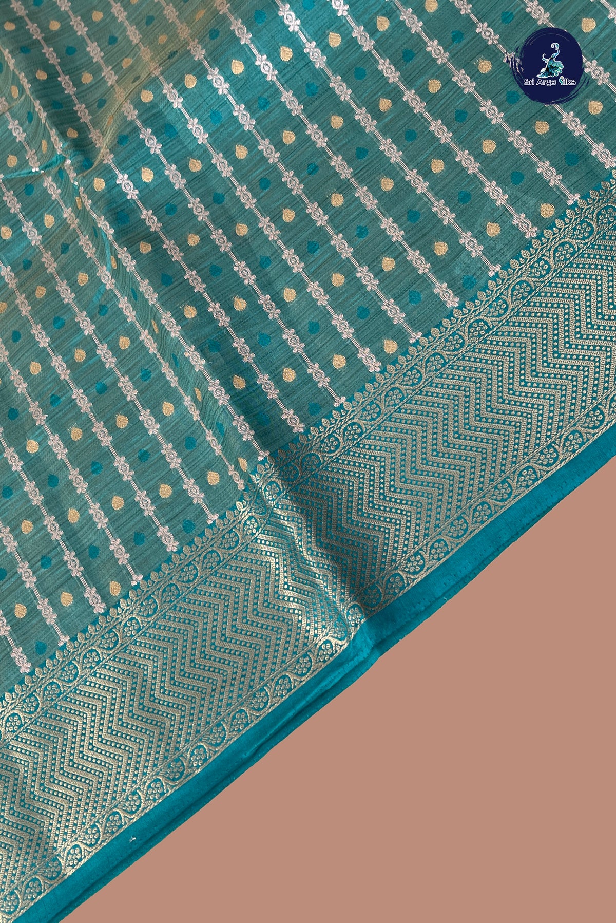 Teal Semi Tussar Saree With Stripes Pattern