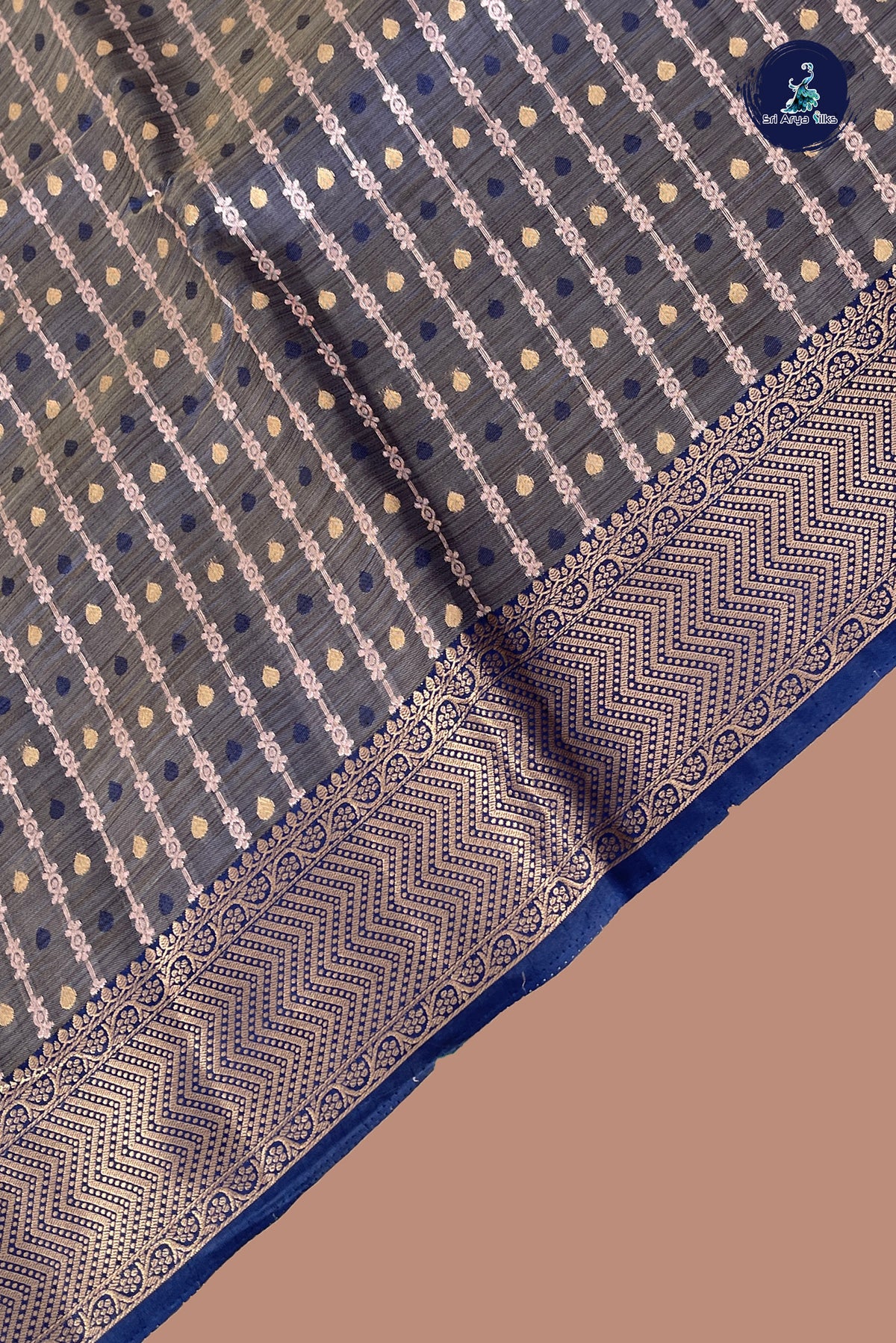 Blue Semi Tussar Saree With Stripes Pattern