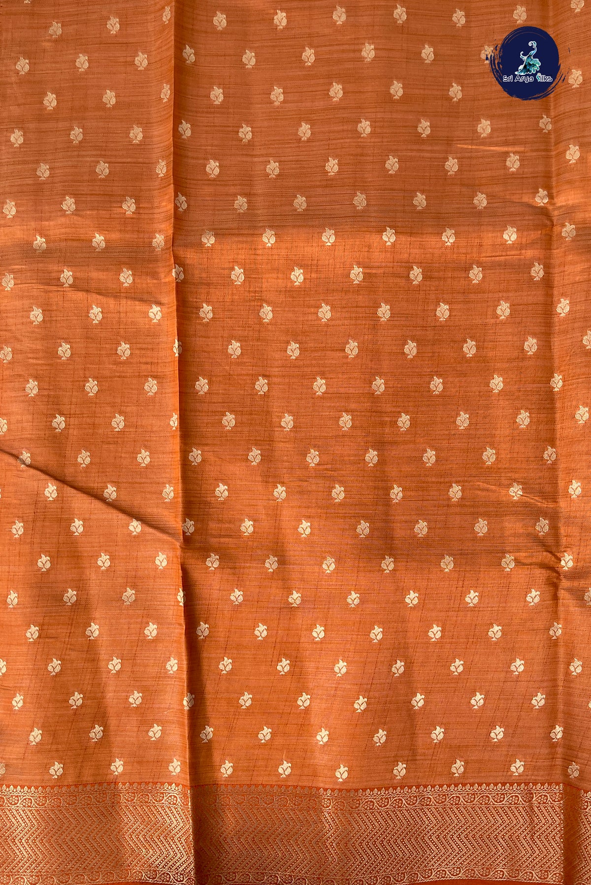Orange Semi Tussar Saree With Stripes Pattern