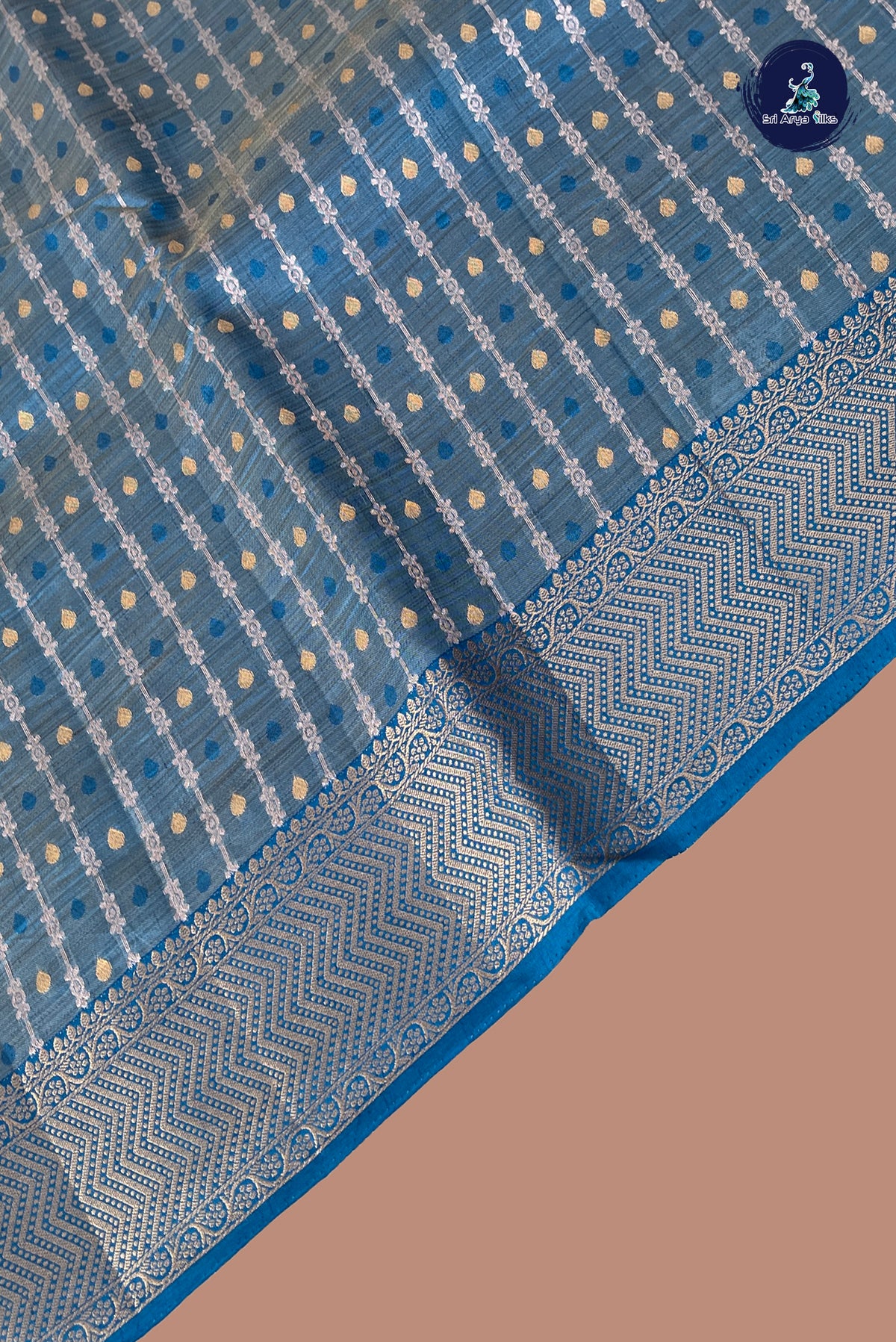 Blue Semi Tussar Saree With Stripes Pattern