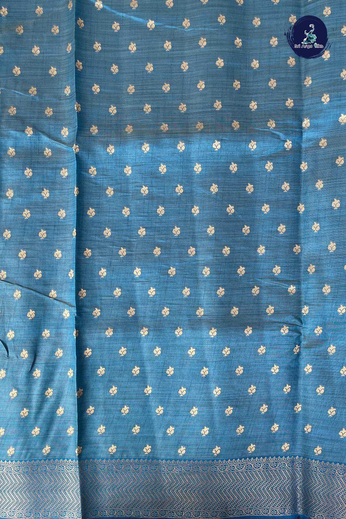 Blue Semi Tussar Saree With Stripes Pattern