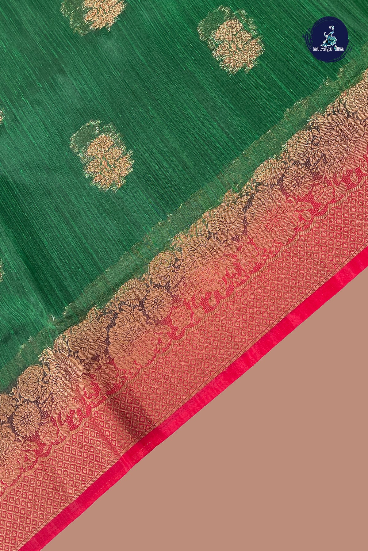 Bottle Green Raw Silk Saree With Zari Buttas Pattern