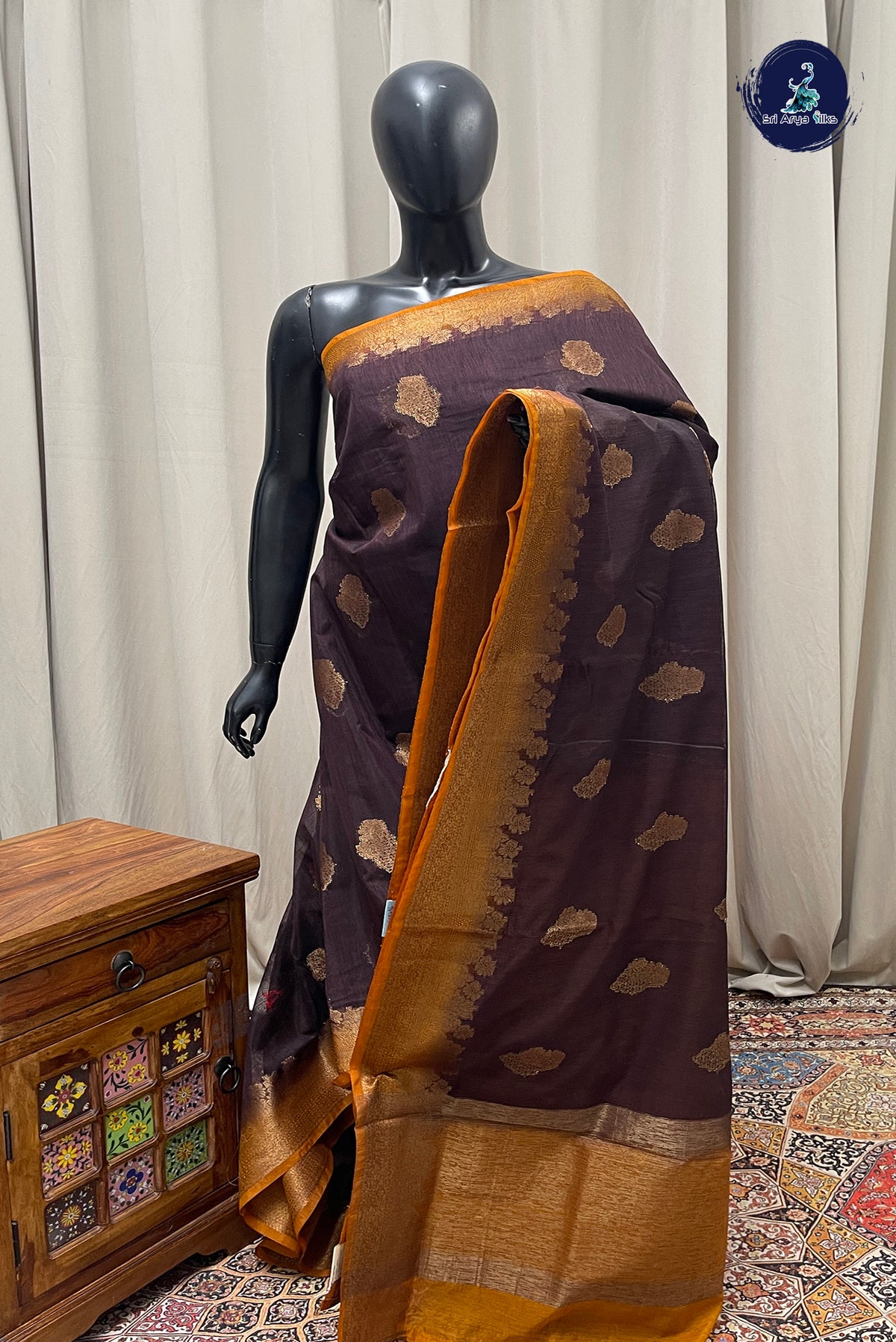 Coffee Brown Raw Silk Saree With Zari Buttas Pattern