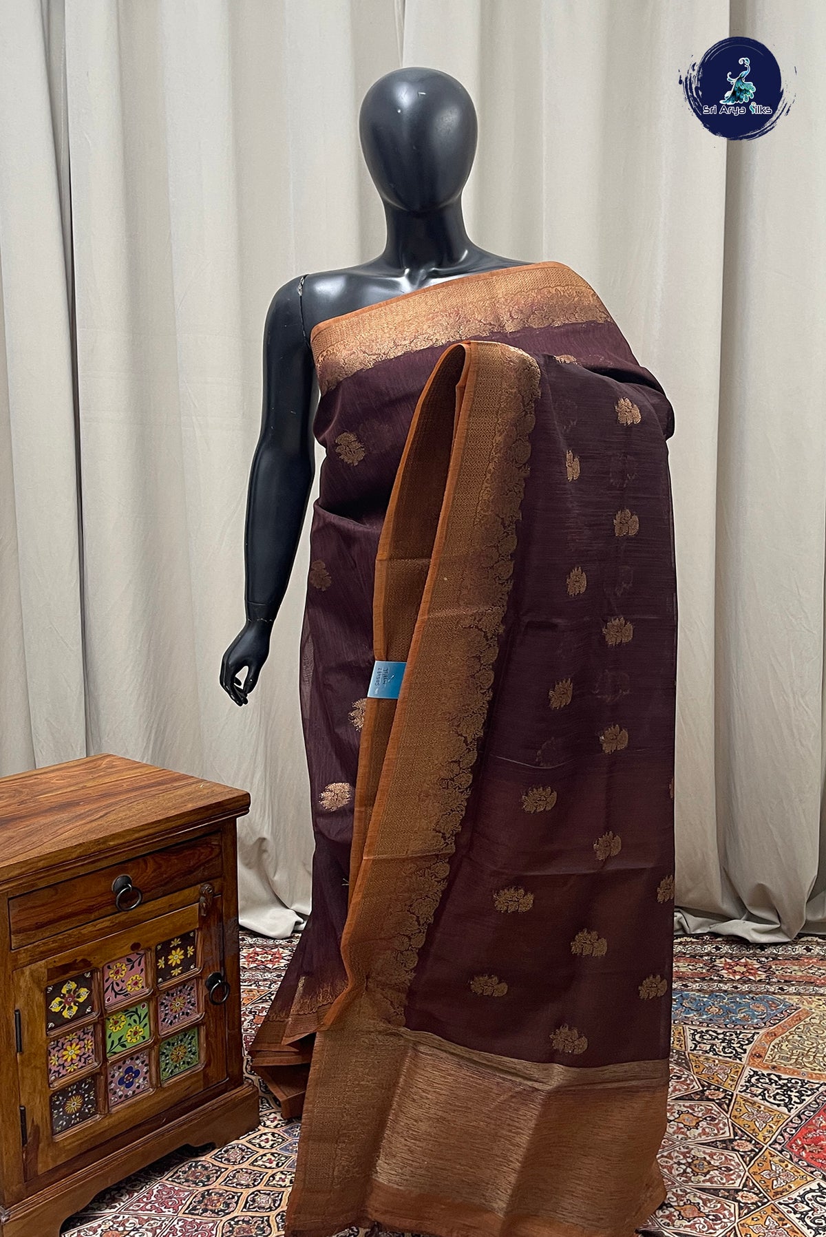Coffee Brown Raw Silk Saree With Zari Buttas Pattern