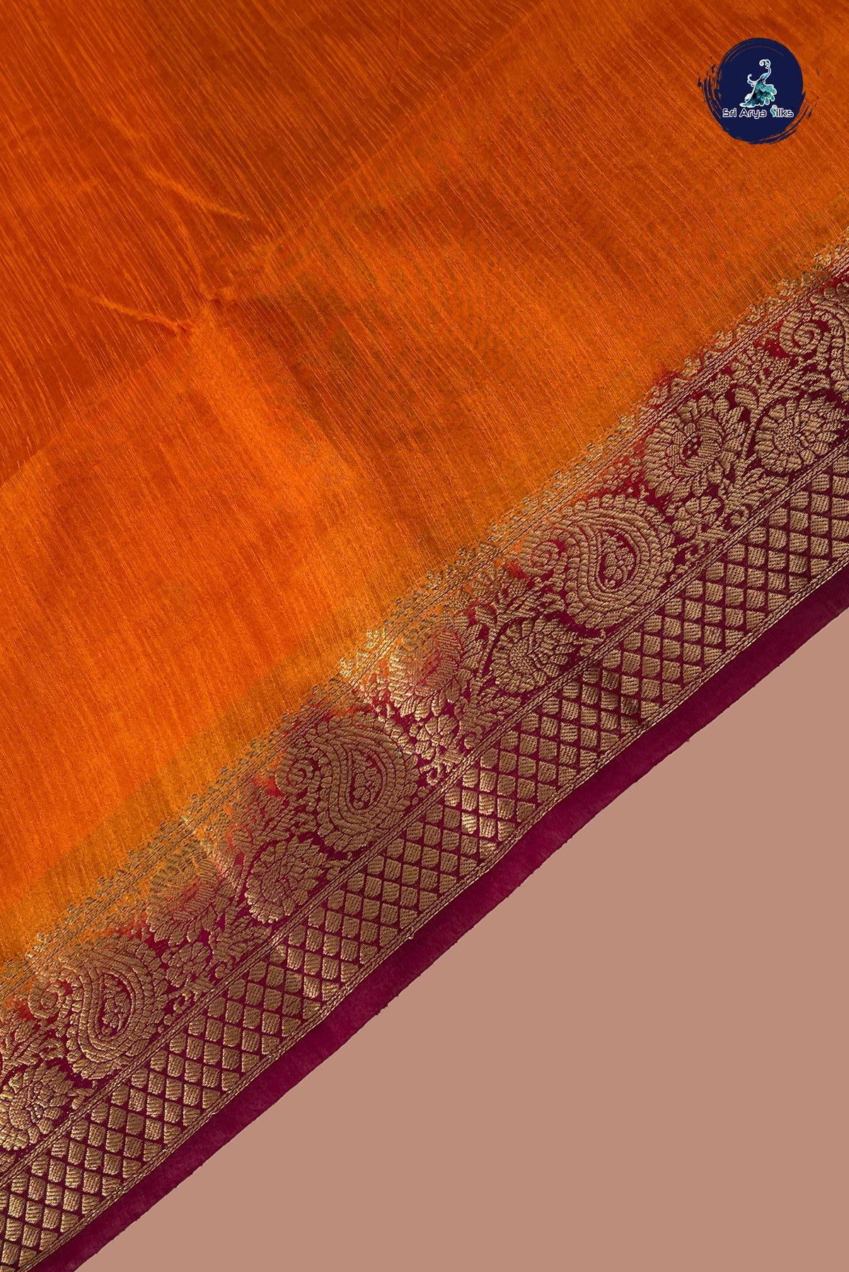 Lite Mustard Orange Raw Silk Saree With Plain Pattern