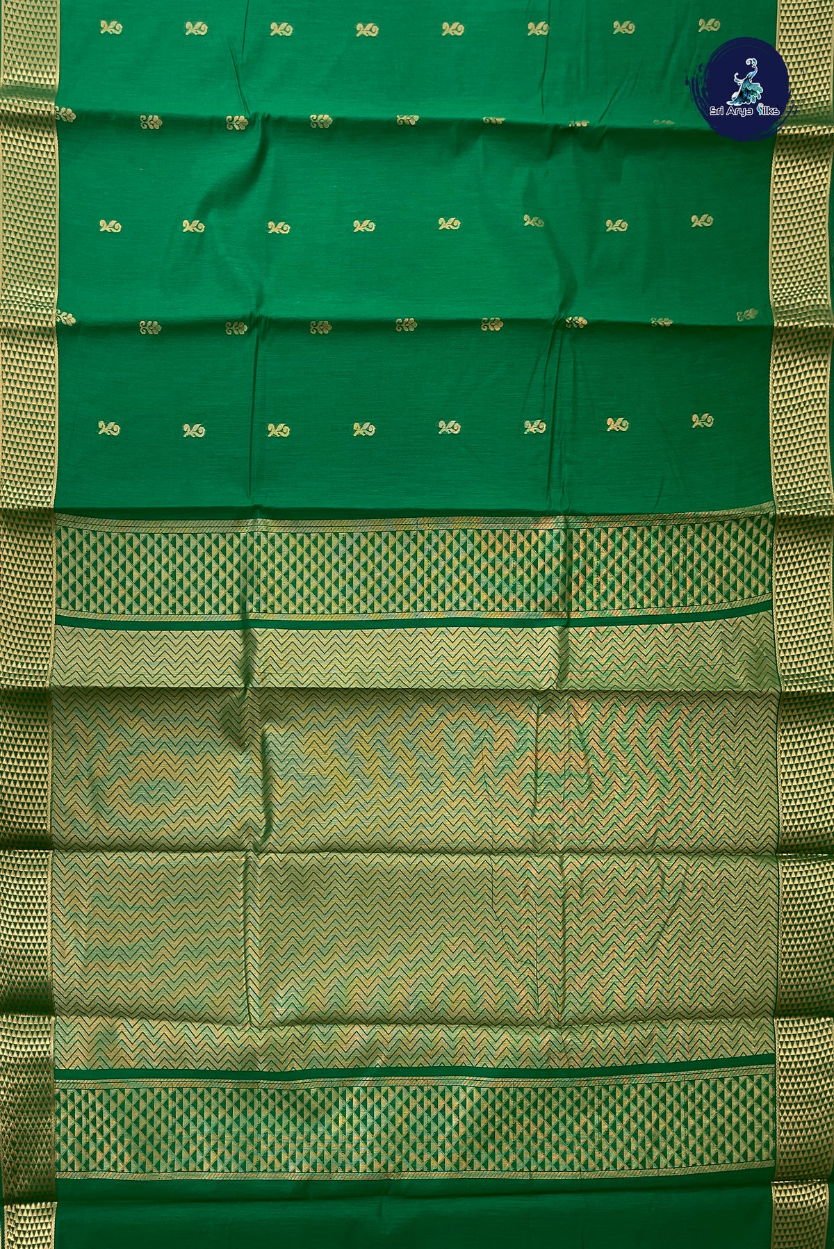 Green Budget Semi Silk Cotton Saree With Zari Buttas Pattern