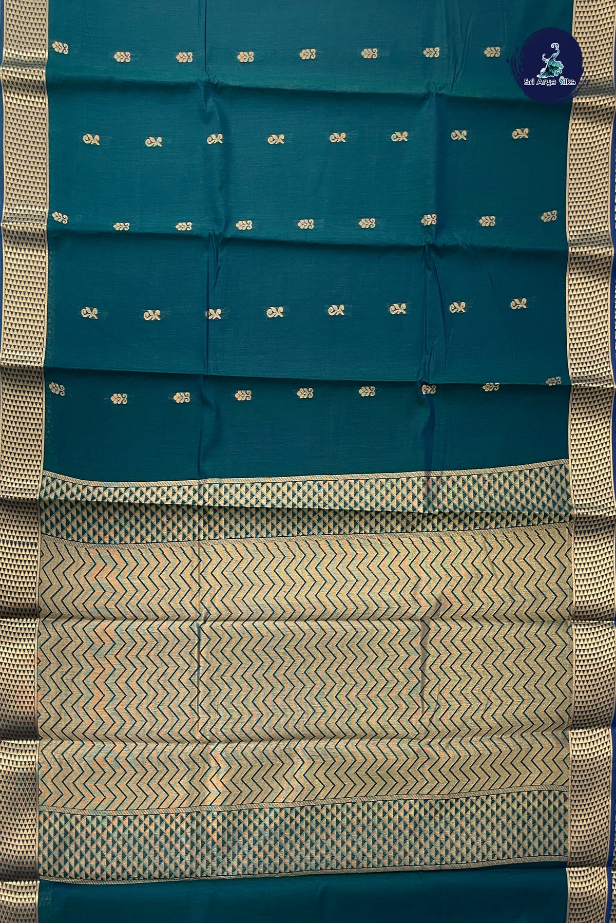 Dark Green Budget Semi Silk Cotton Saree With Zari Buttas Pattern