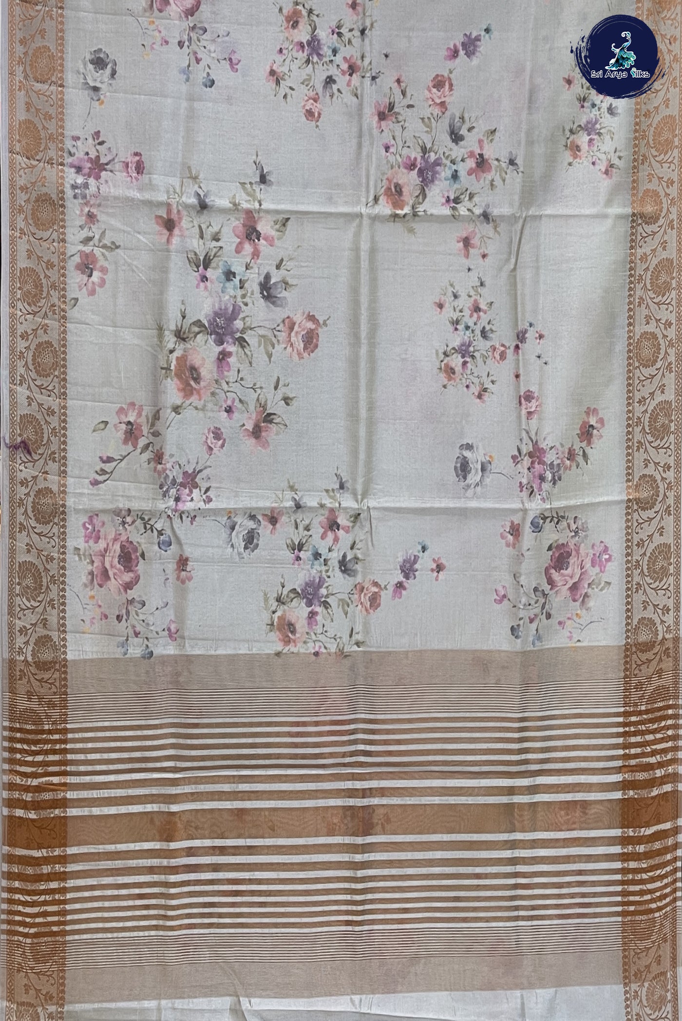 Silver Grey Semi Tussar Saree With Printed Pattern