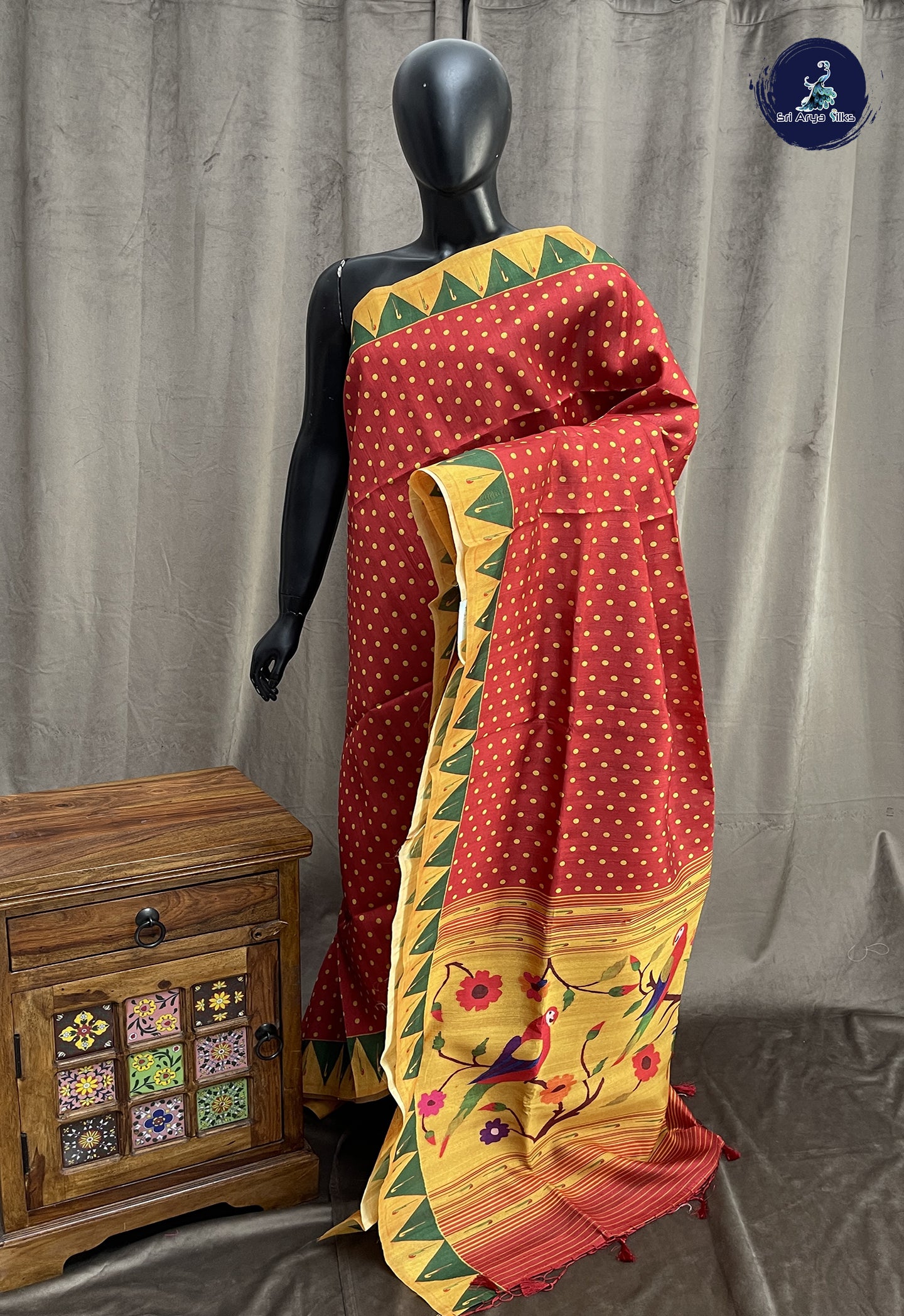 Mustard Yellow Tussar Saree With Floral Print Pattern