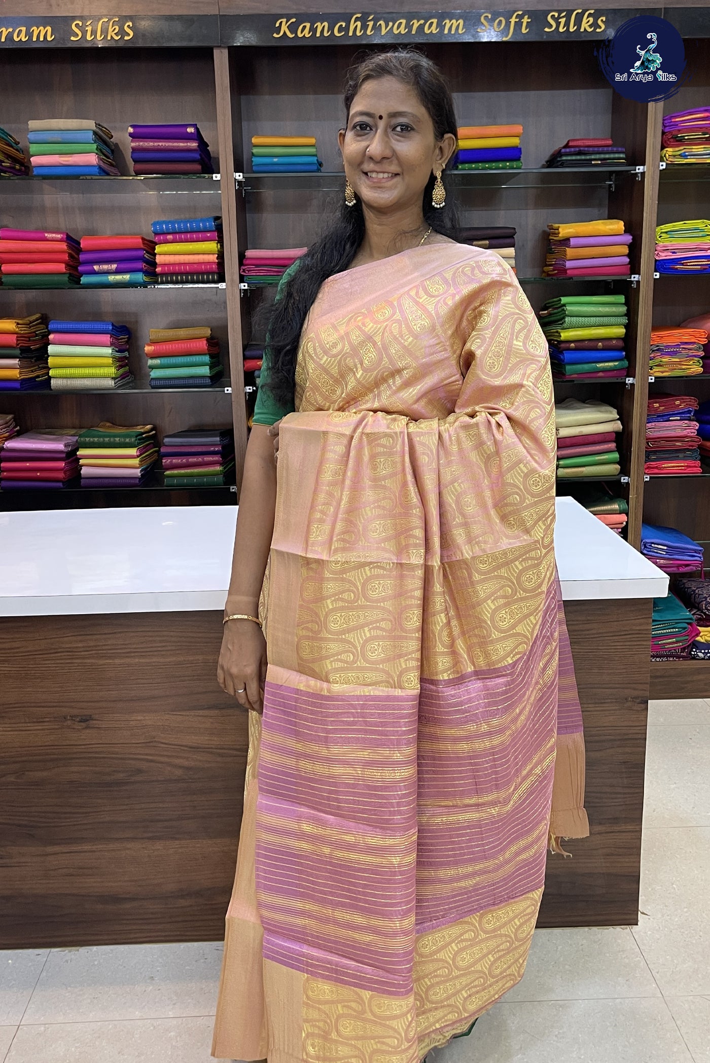 Light Yellow and Pink Semi Tussar Saree