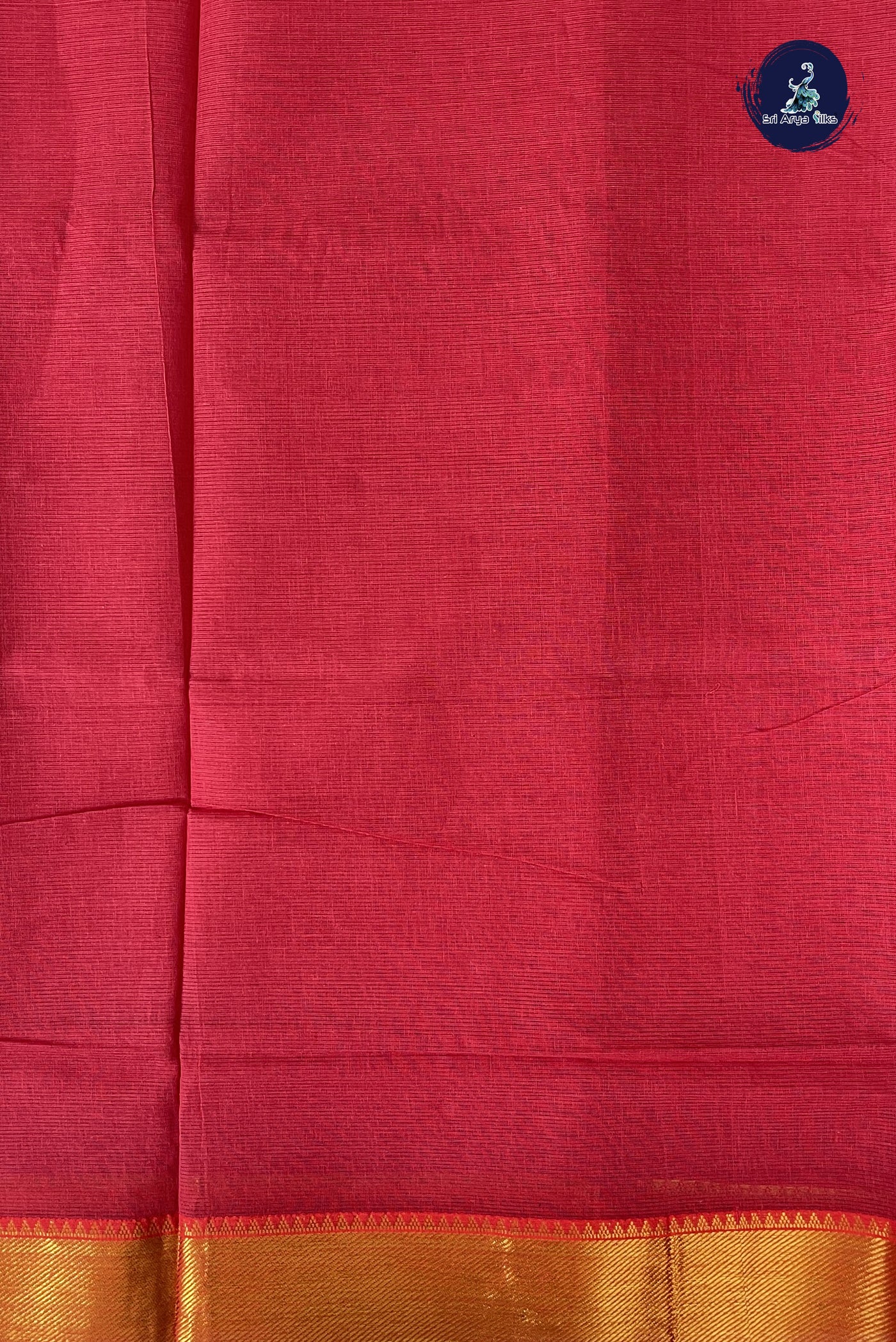 Red Cotton Saree With Plain Pattern