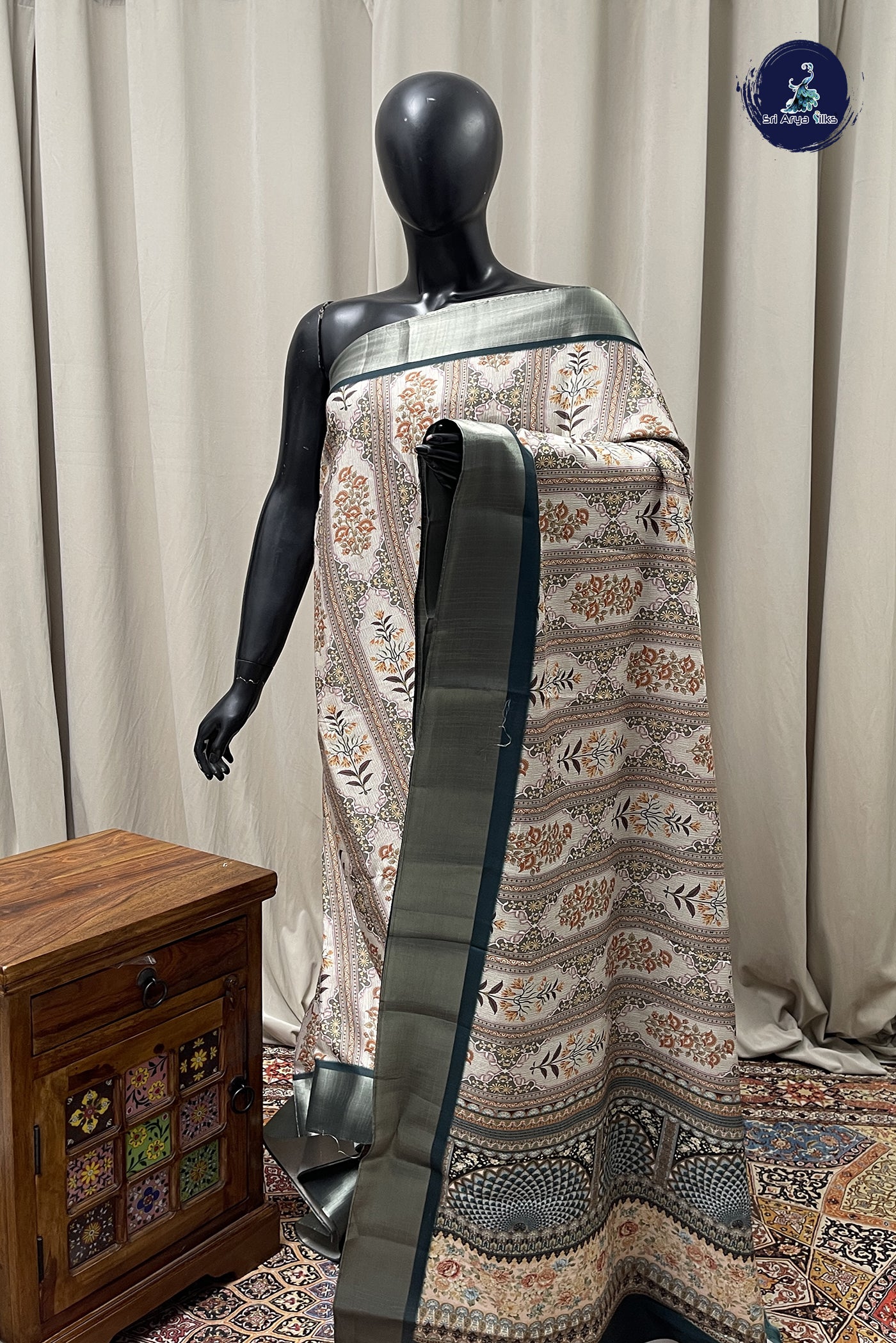 Ivory Function Wear Saree With Abstract Print Pattern