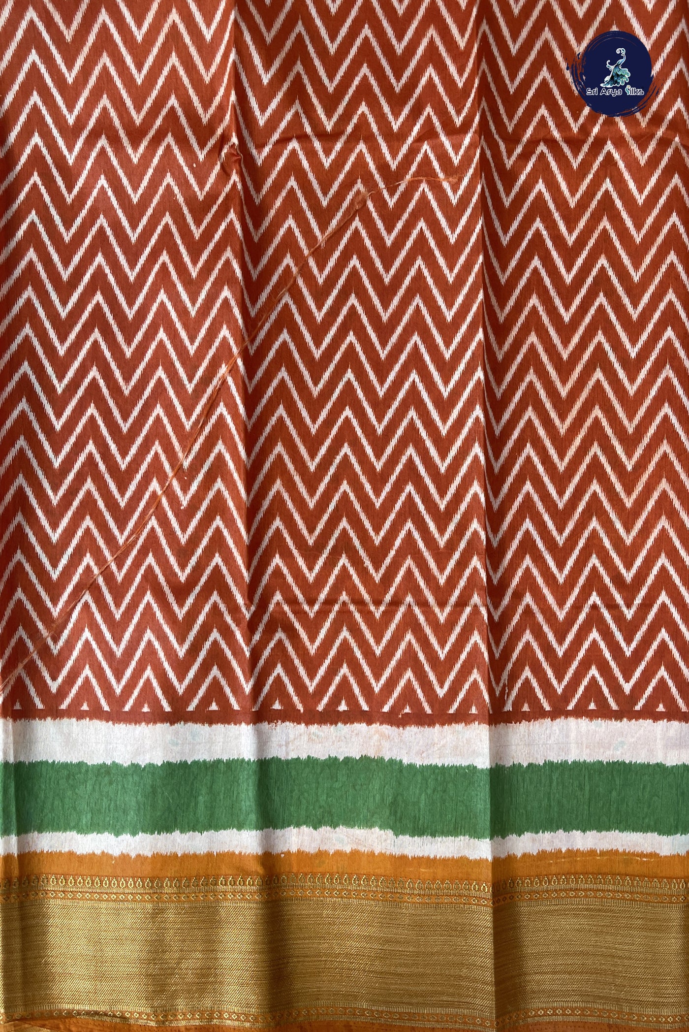Burnt Orange Casual Saree With Ikat Pattern