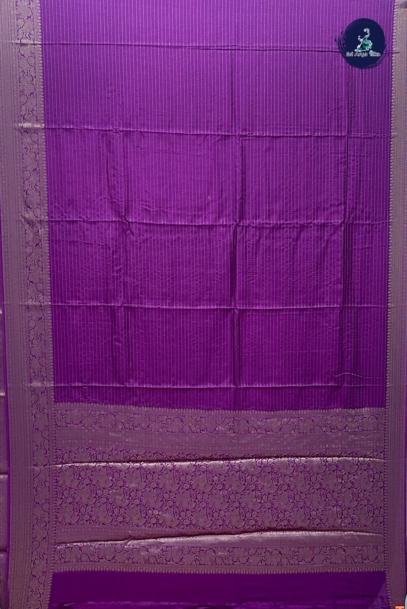 Purple Banarasi Saree With Stripes Pattern