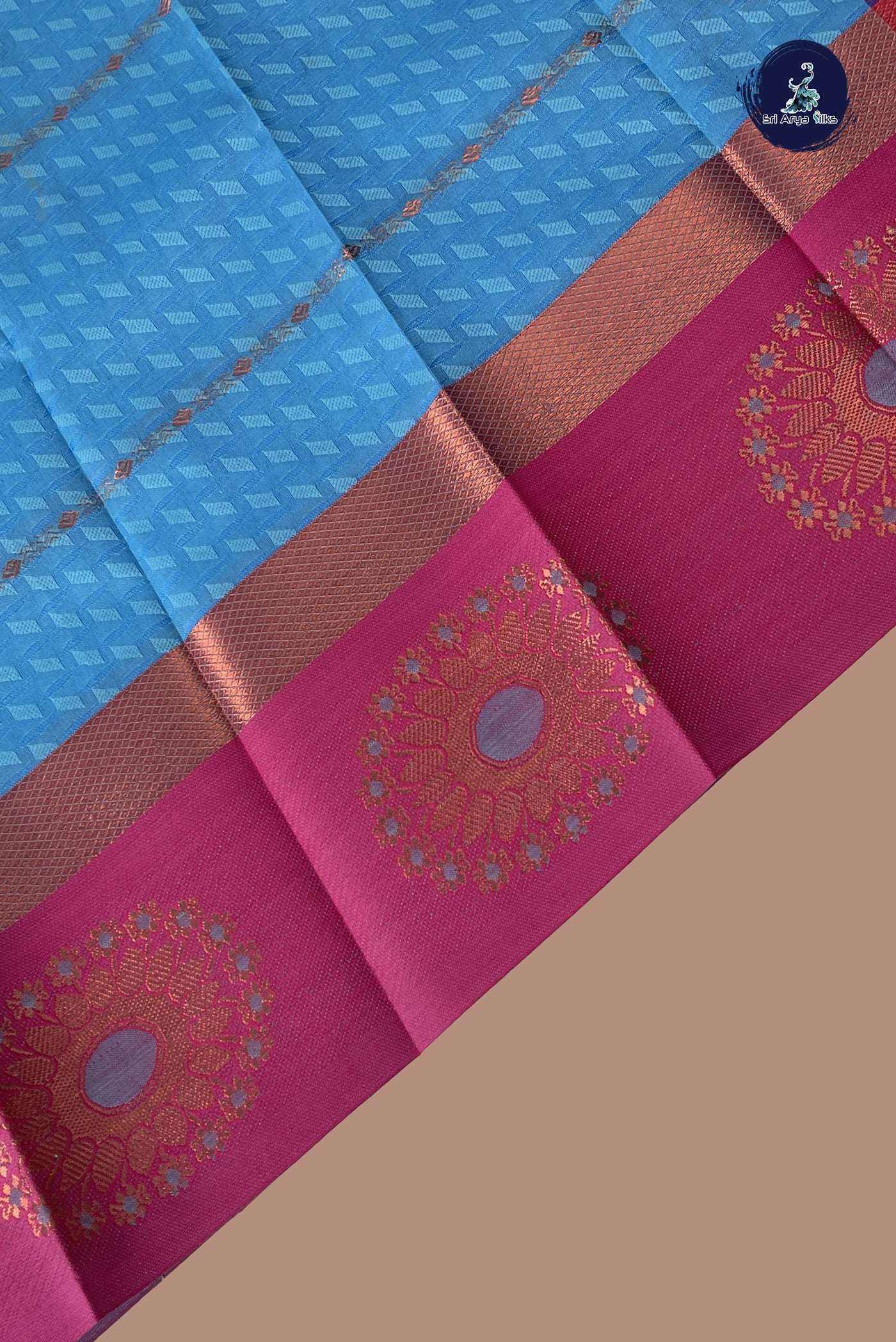 Blue Semi Silk Cotton Saree With Embossed Pattern