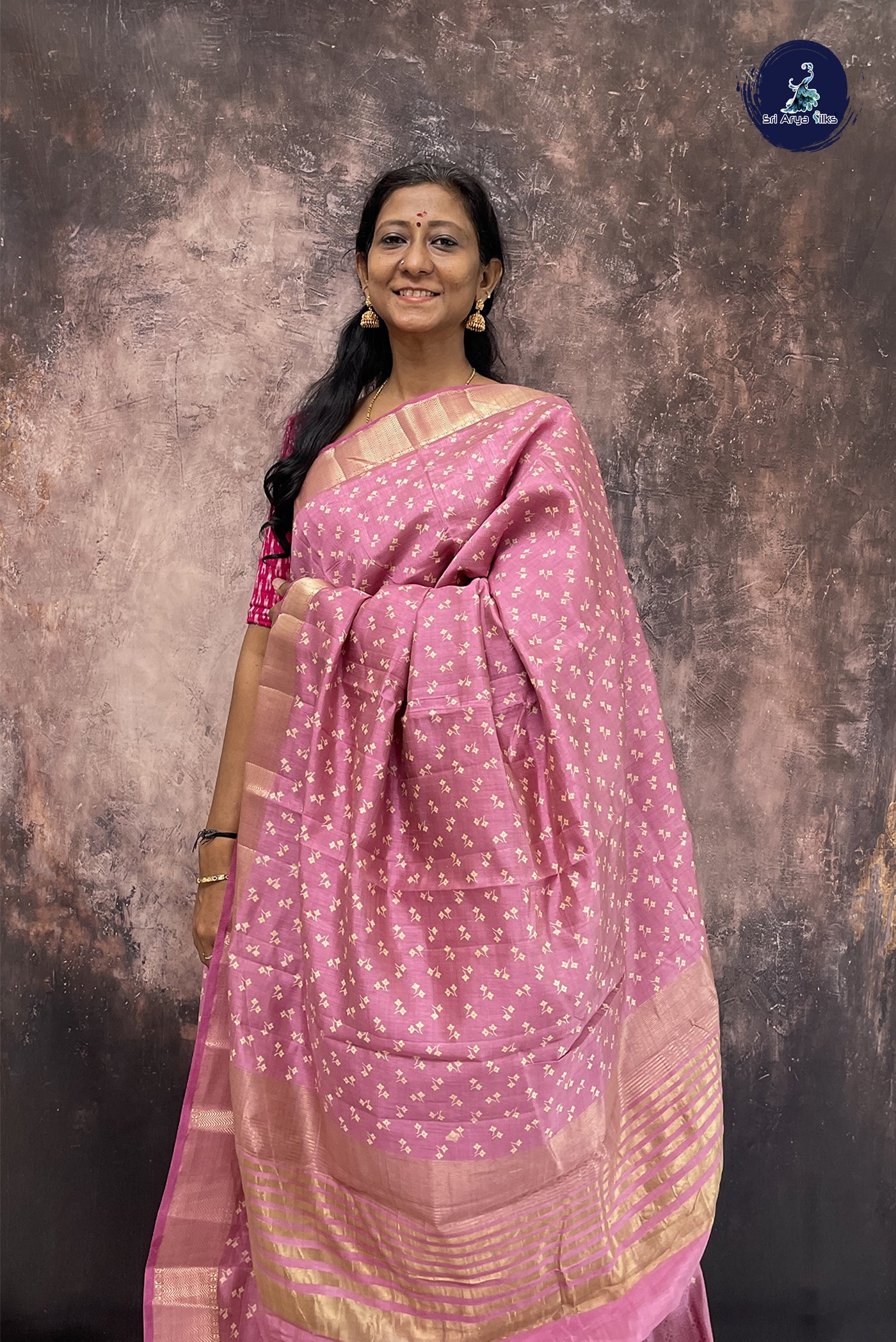 Mauve Pink Semi Tussar Saree With Printed Pattern