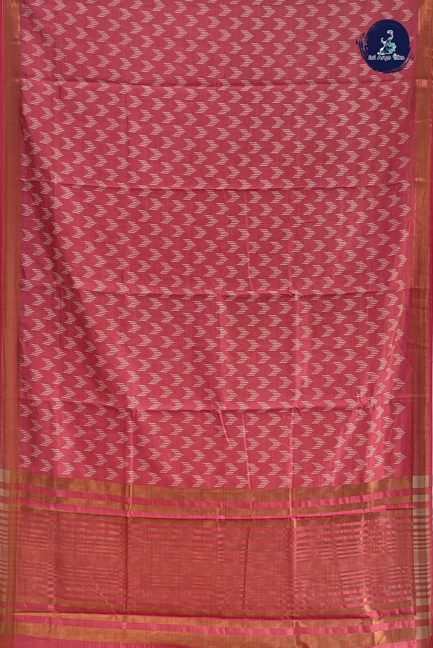 Peach Pink Semi Tussar Saree With Printed Pattern