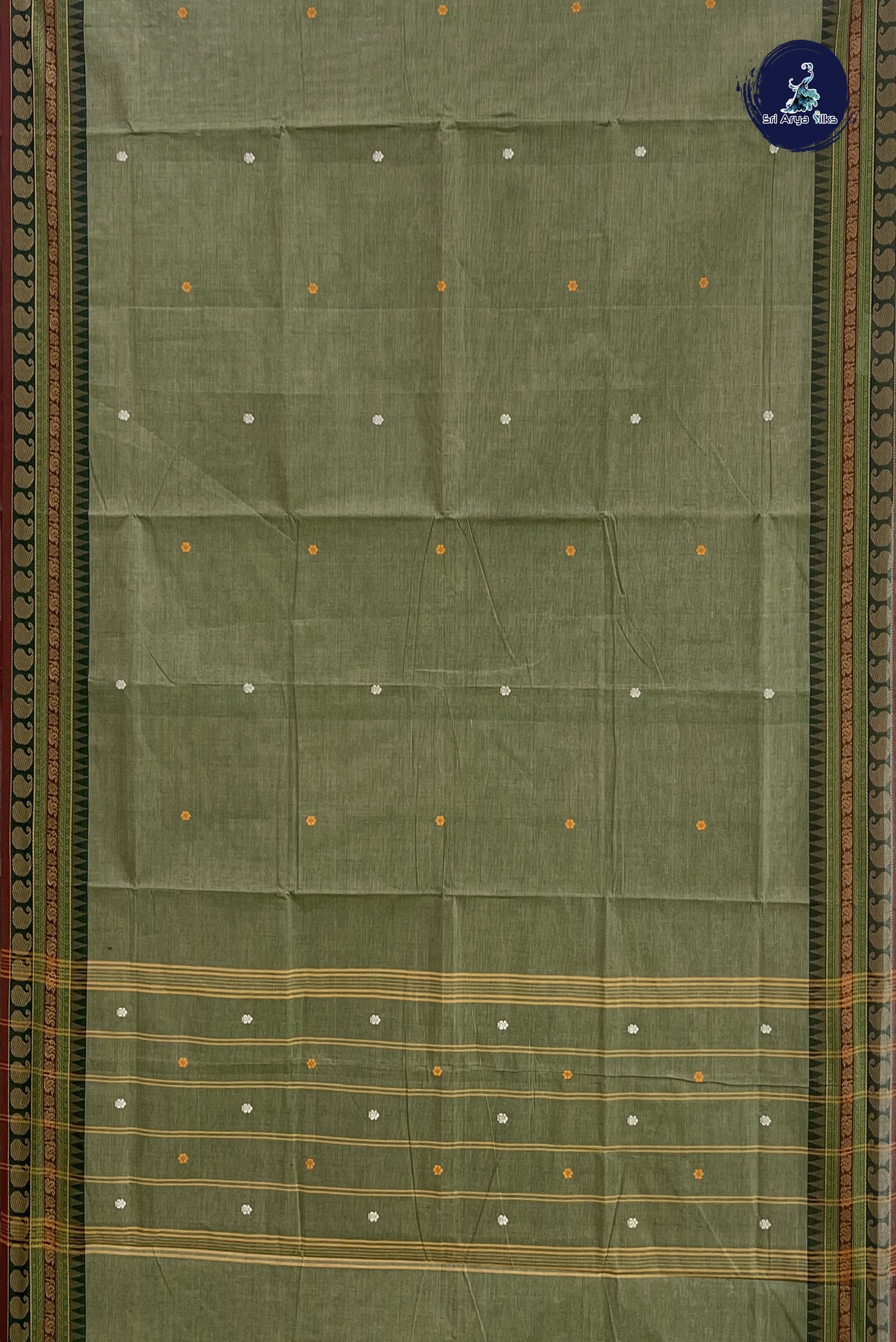 Wasabi Green Cotton Saree With Thread Work Pattern