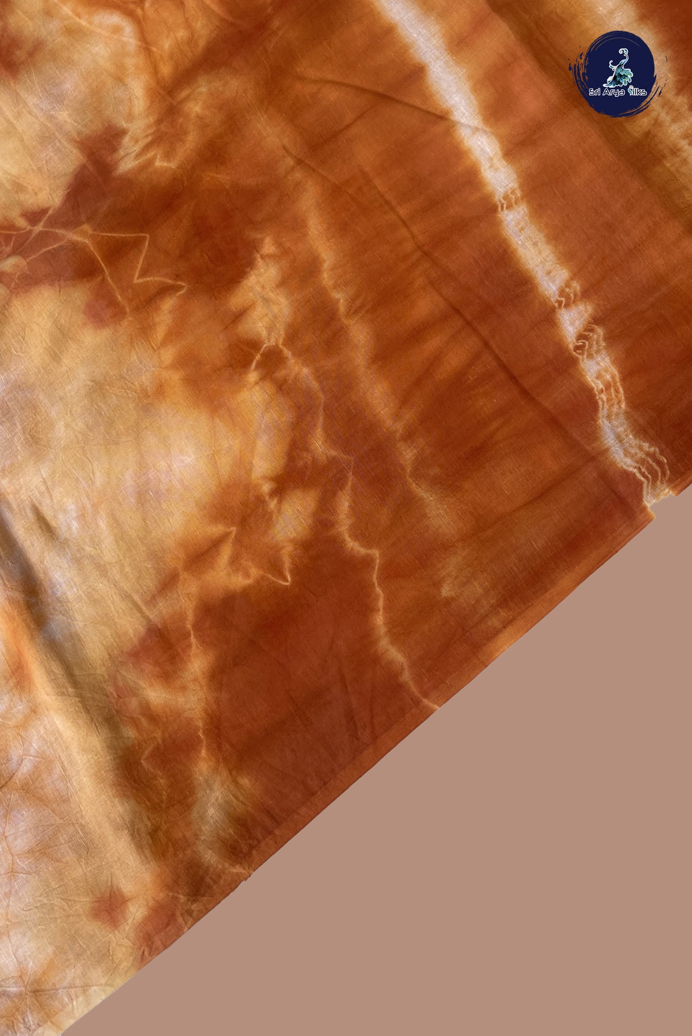Orange Cotton Saree With Shibori Print Pattern