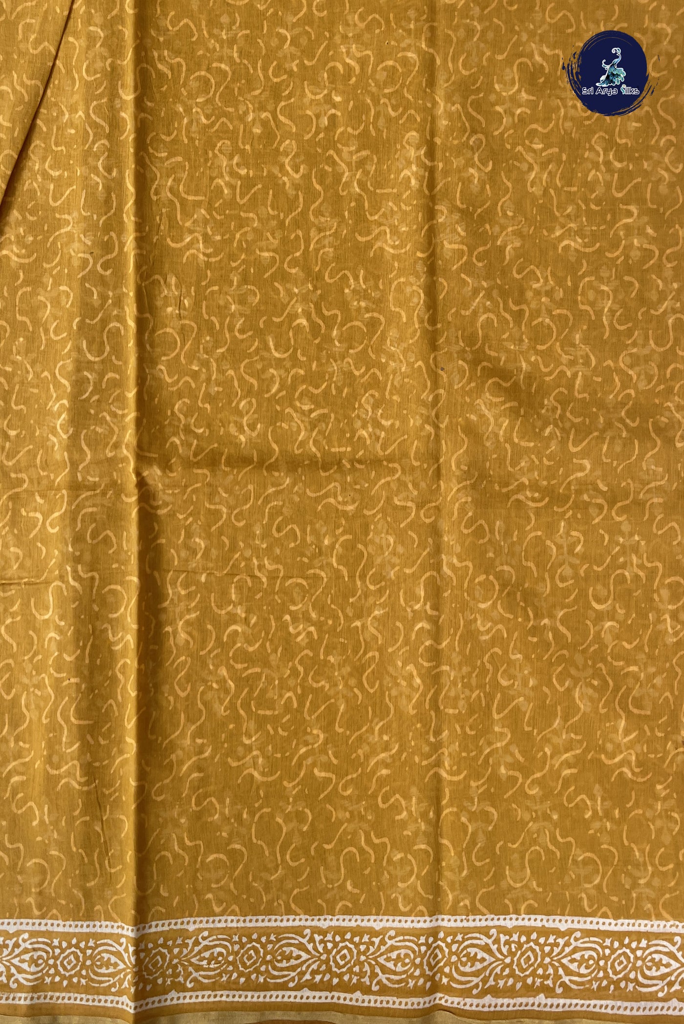 Mustard Yellow Cotton Saree With Bagru Print Pattern