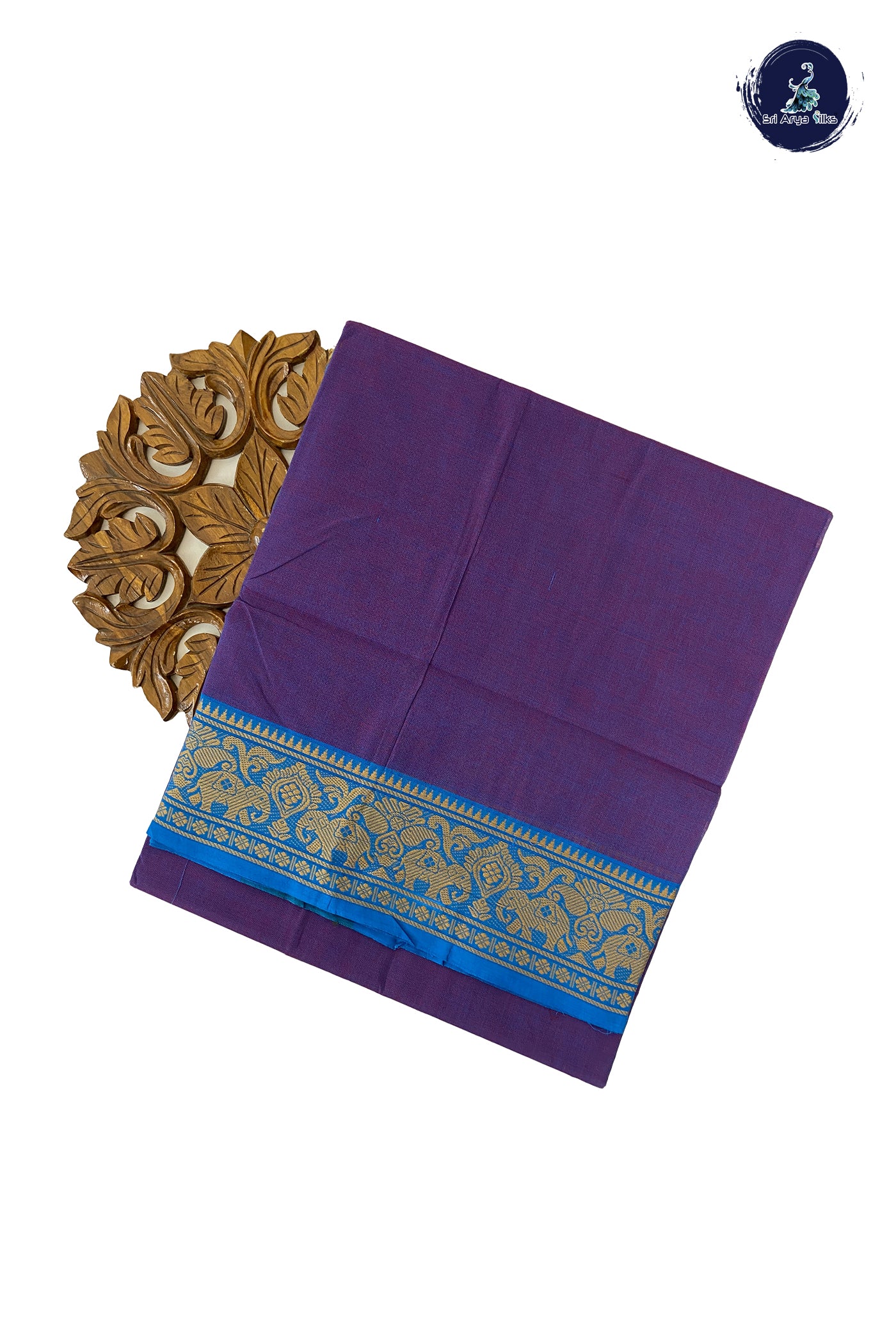 Lavender Cotton Saree With Plain Pattern