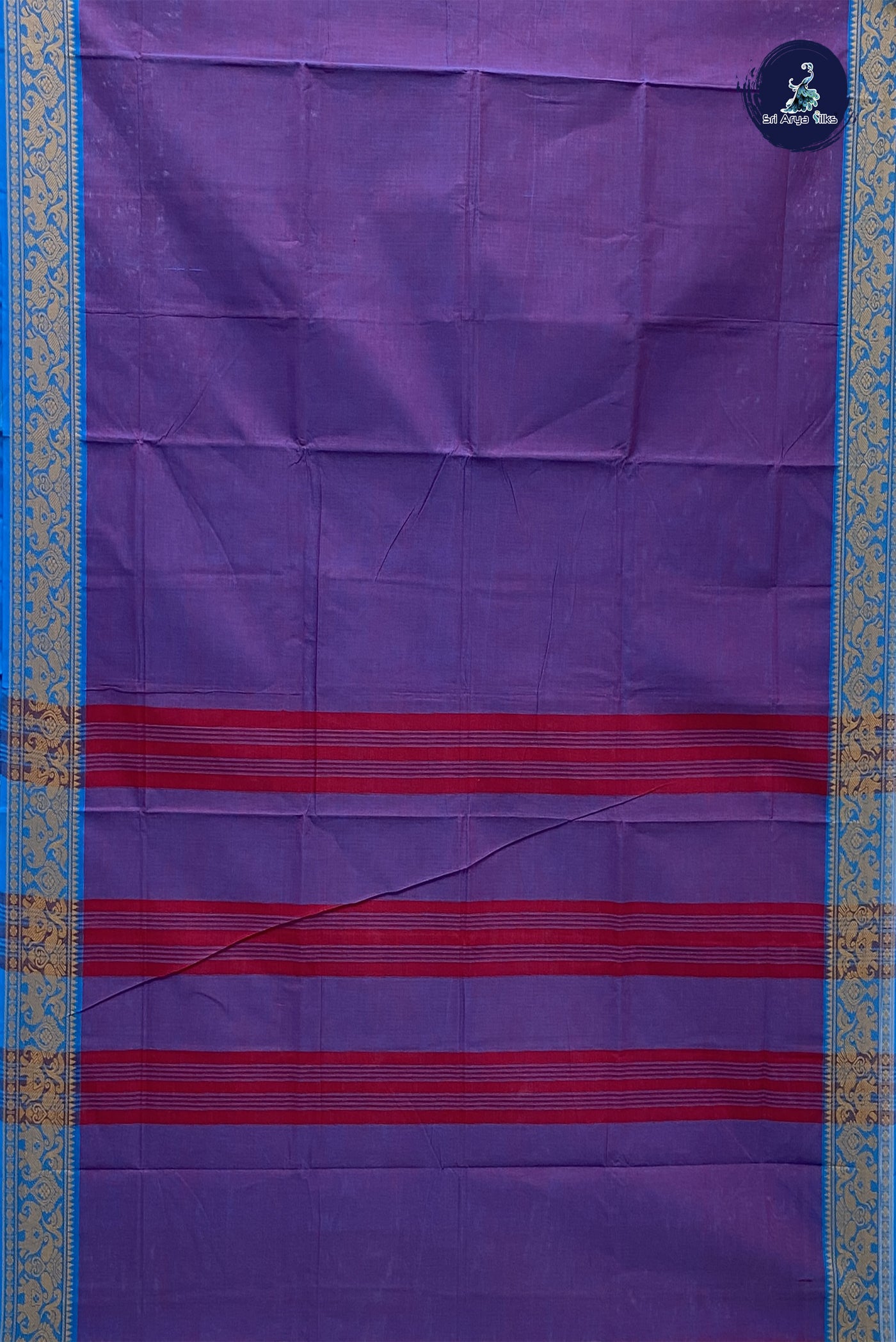 Lavender Cotton Saree With Plain Pattern