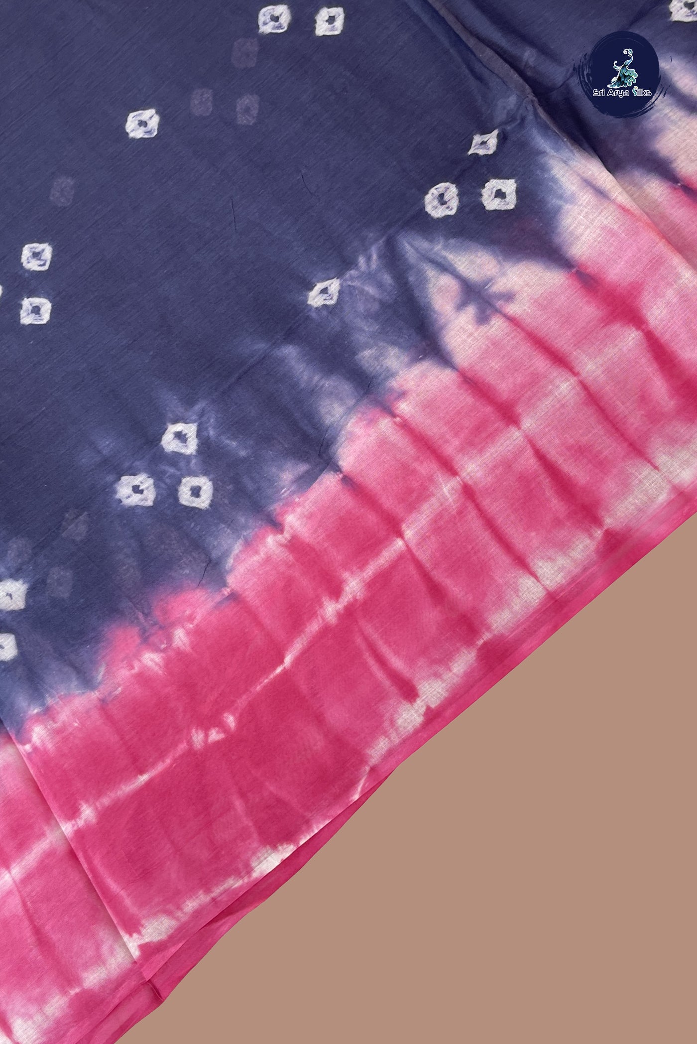 Blue Cotton Saree With Bhandini Print Pattern