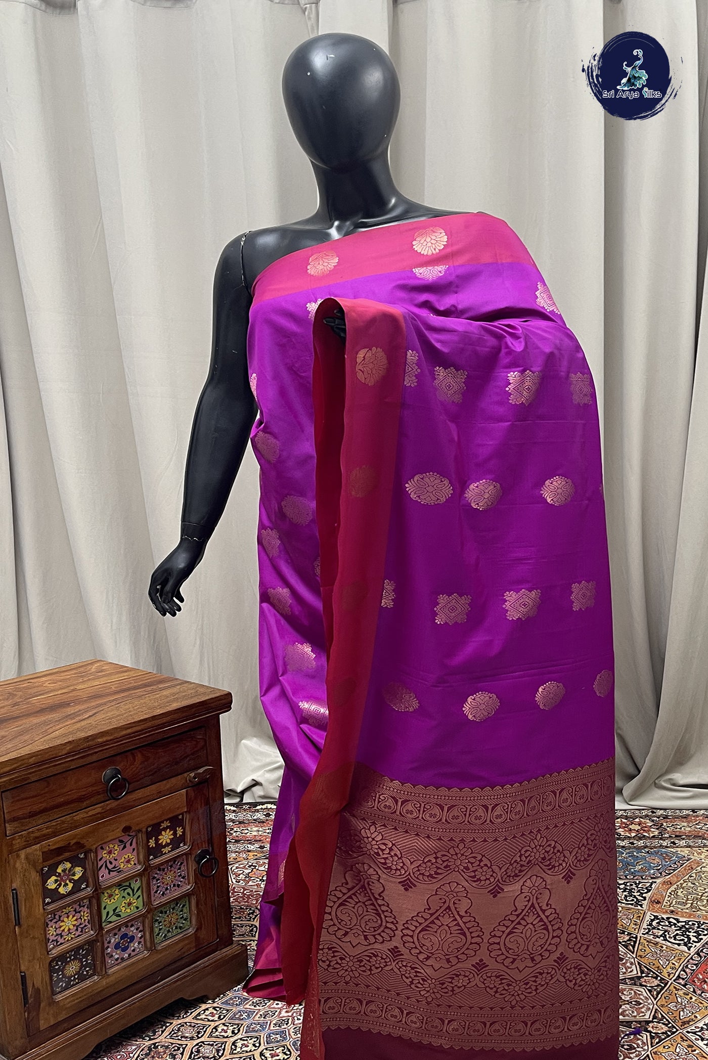 Purple Semi silk Saree With Zari Buttas Pattern