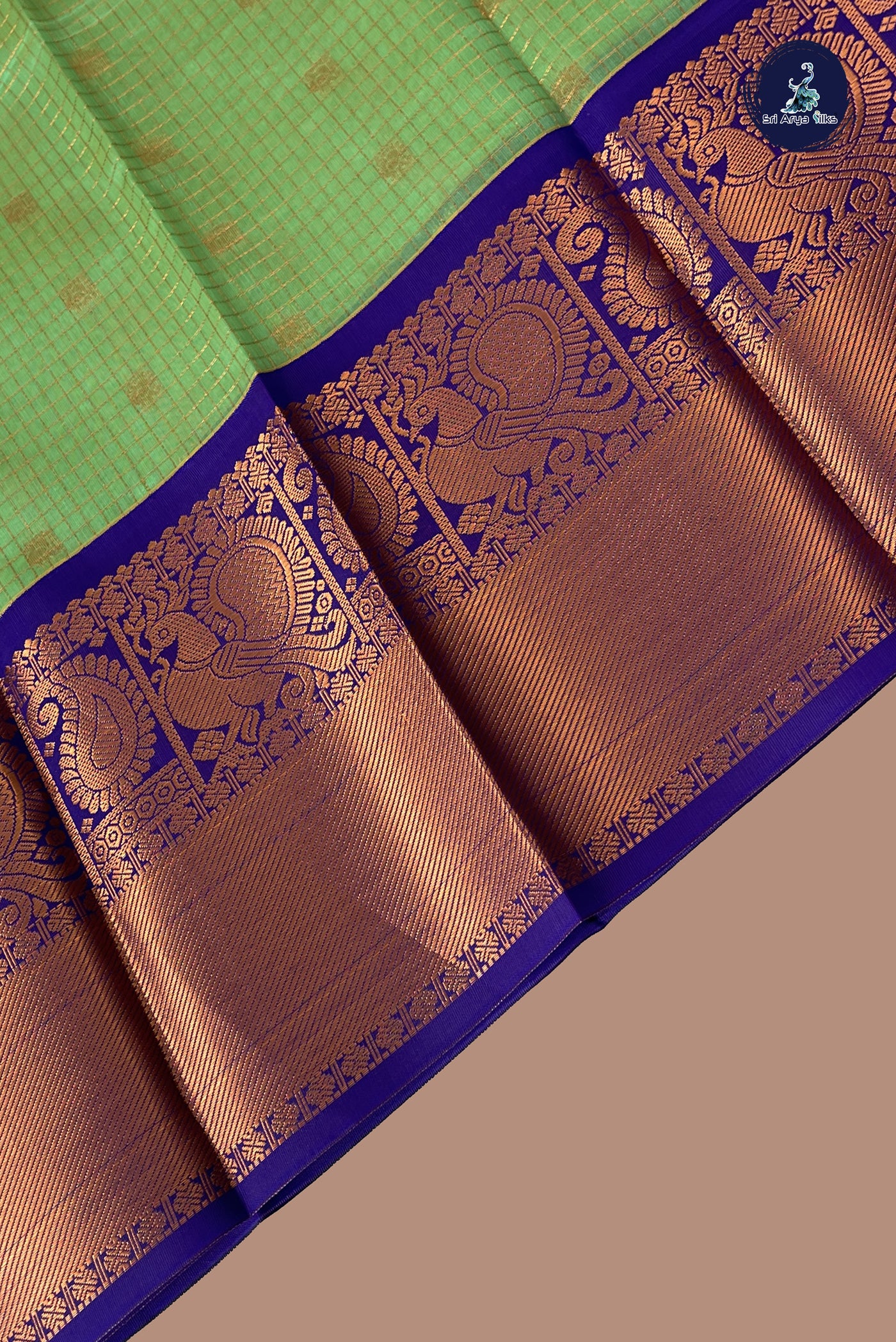 Green Semi Silk Cotton saree With Zari Checked Pattern