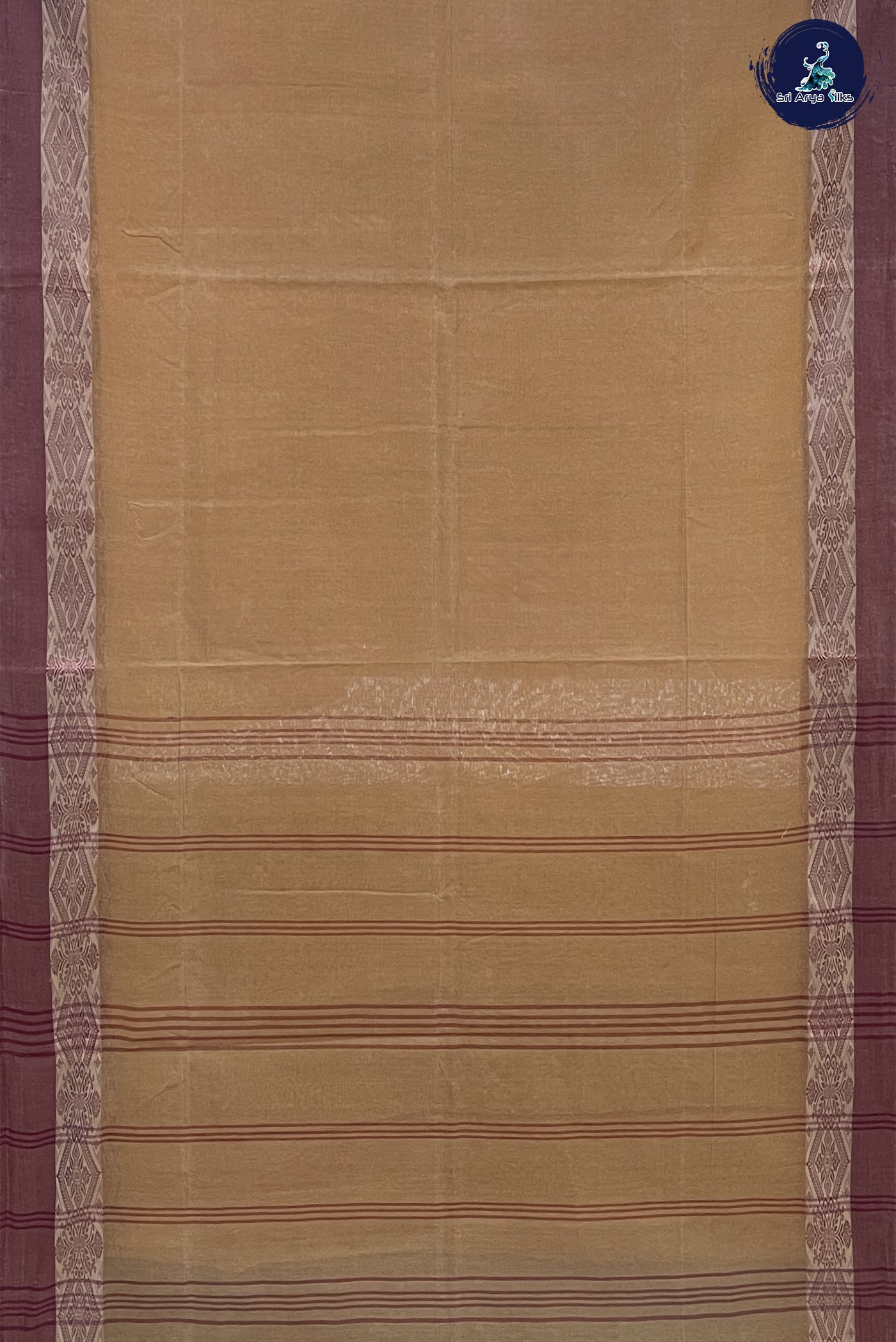 Brown Cotton Saree With Plain Pattern