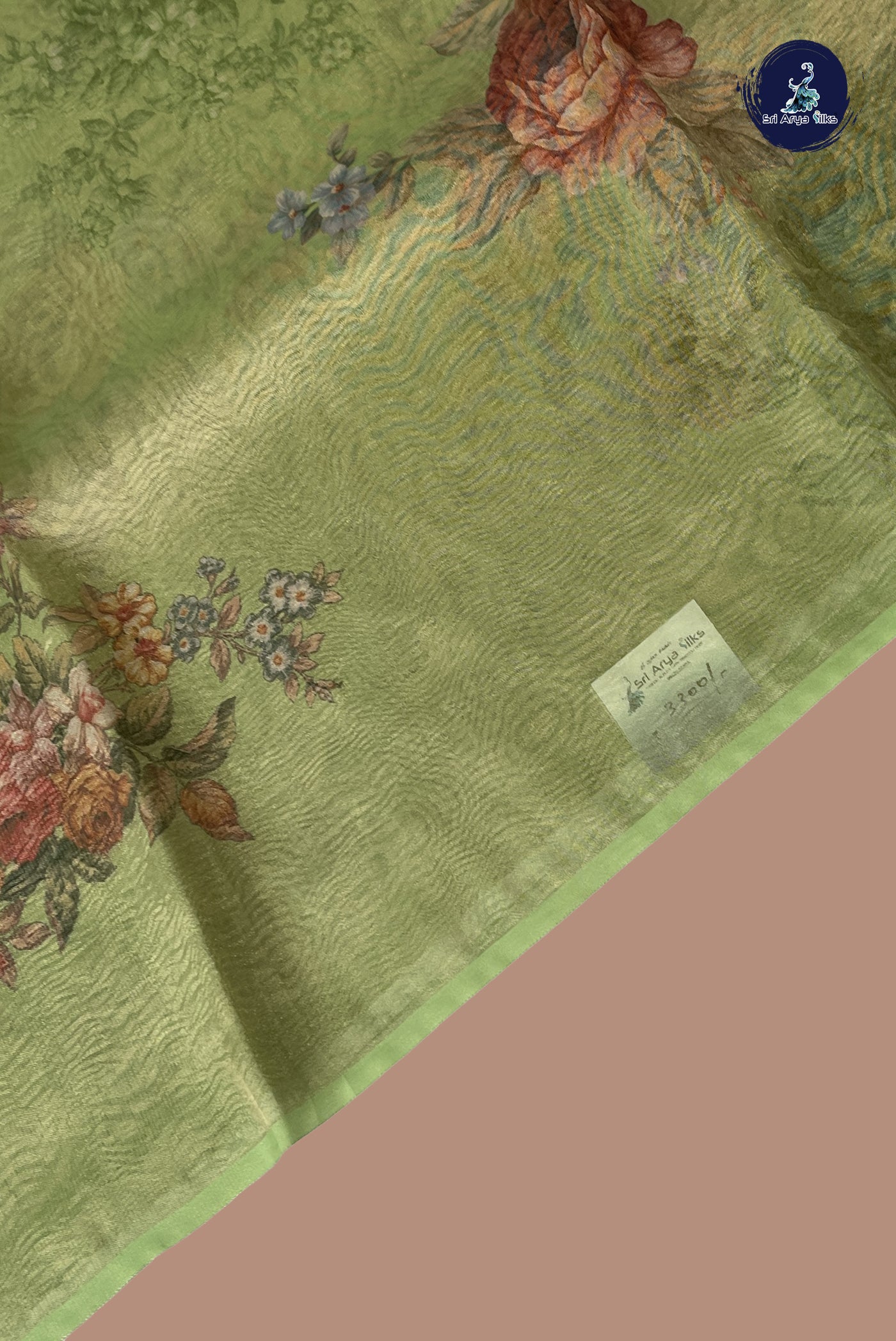 Pista Green Tissue Banarasi Saree With Floral Digital Print Pattern