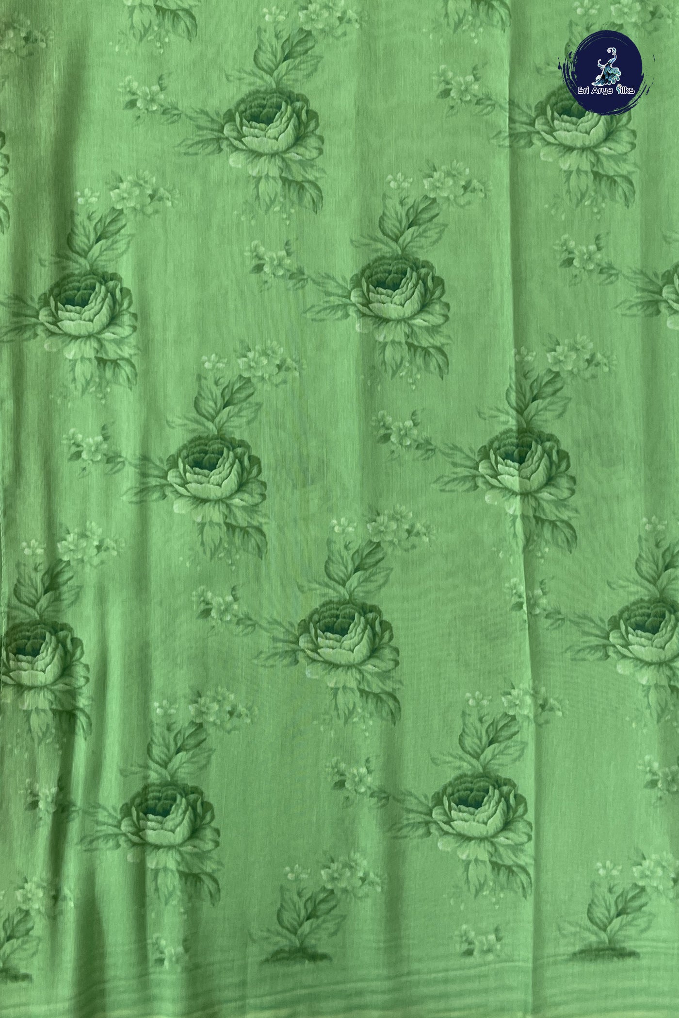 Pista Green Tissue Banarasi Saree With Floral Digital Print Pattern