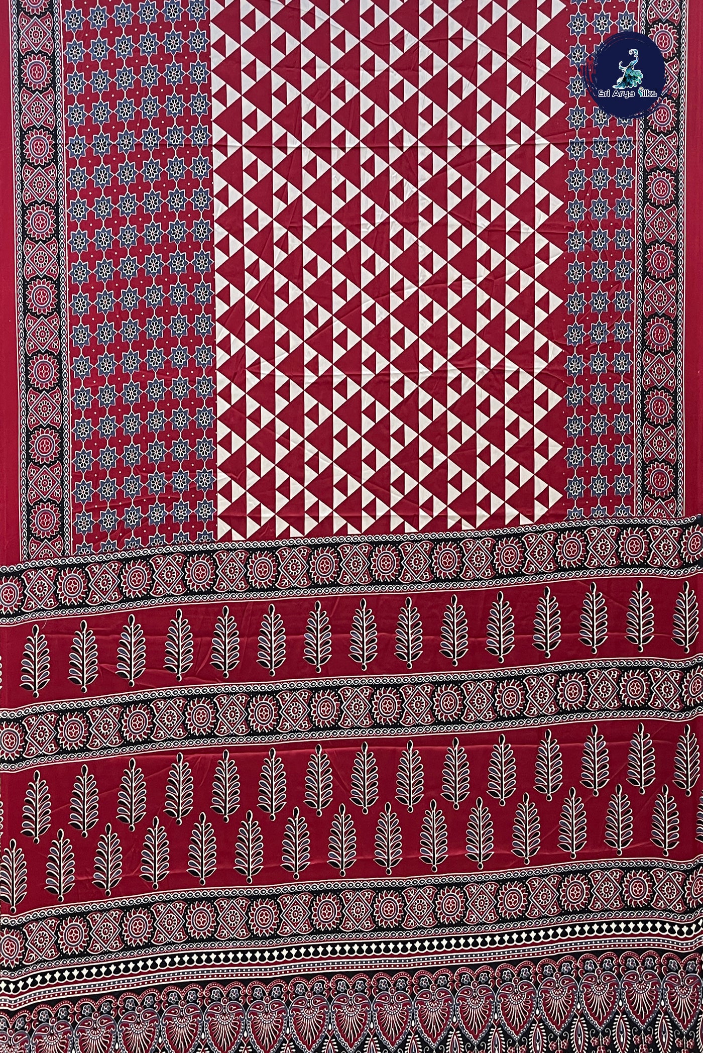 Red Modal Silk With Abstract Print Pattern