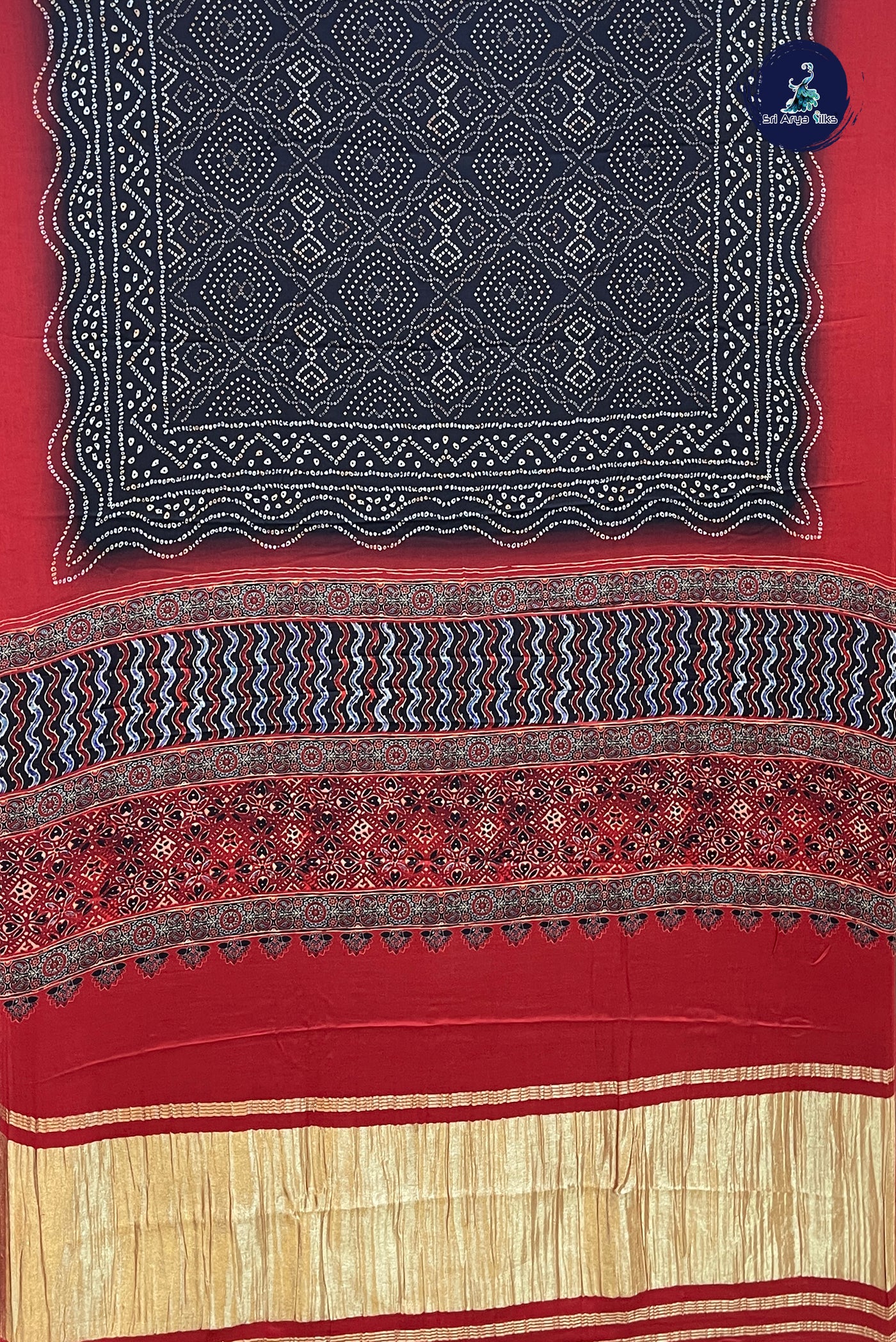 Black Gajji Silk With Bhandini Print Pattern