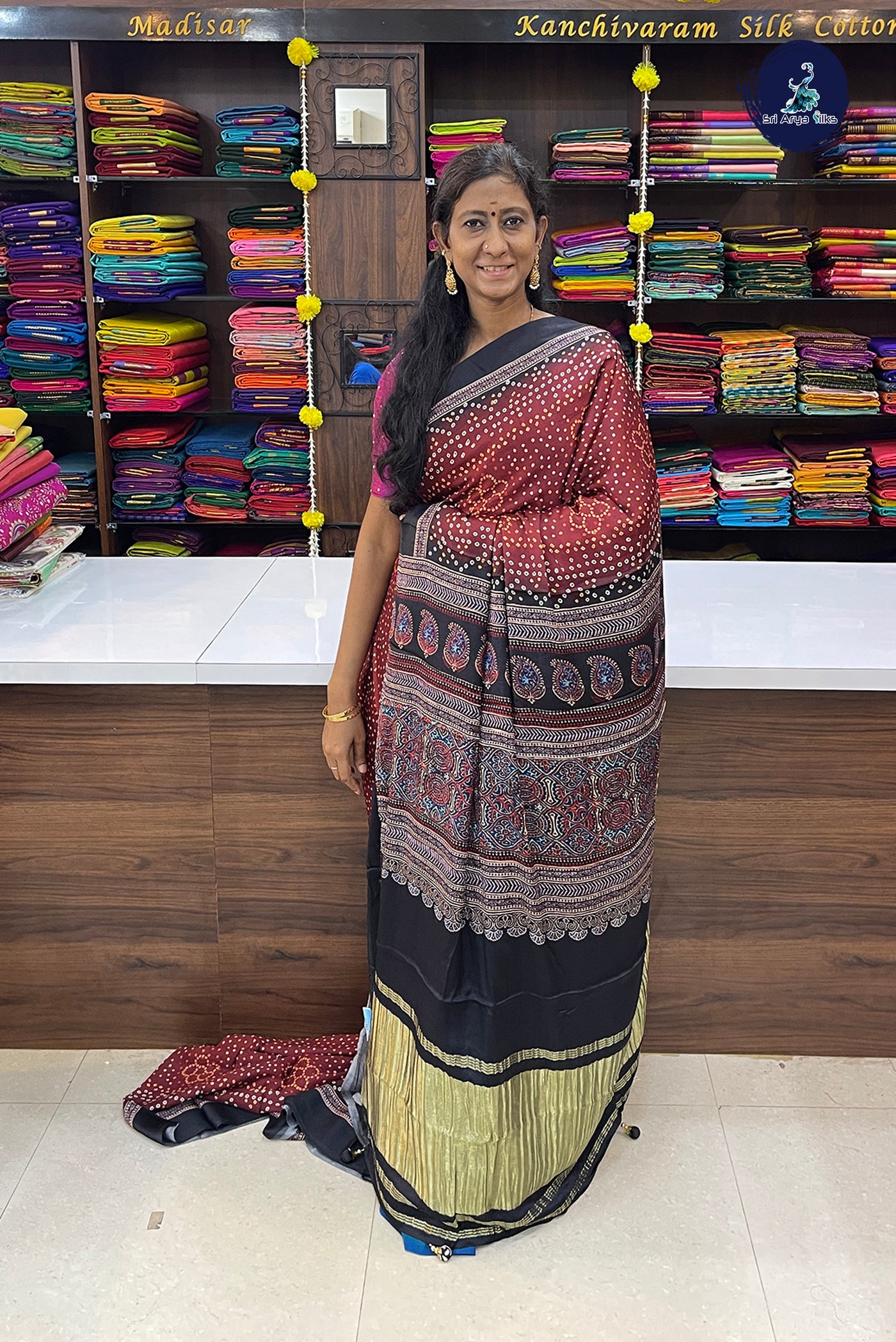 Maroon Gajji Silk With Bhandini Print Pattern