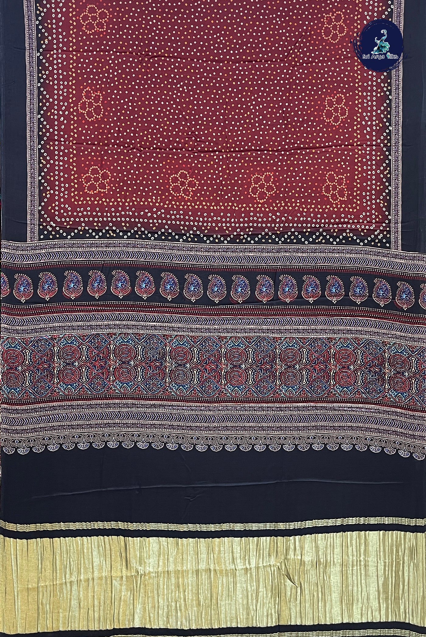 Maroon Gajji Silk With Bhandini Print Pattern